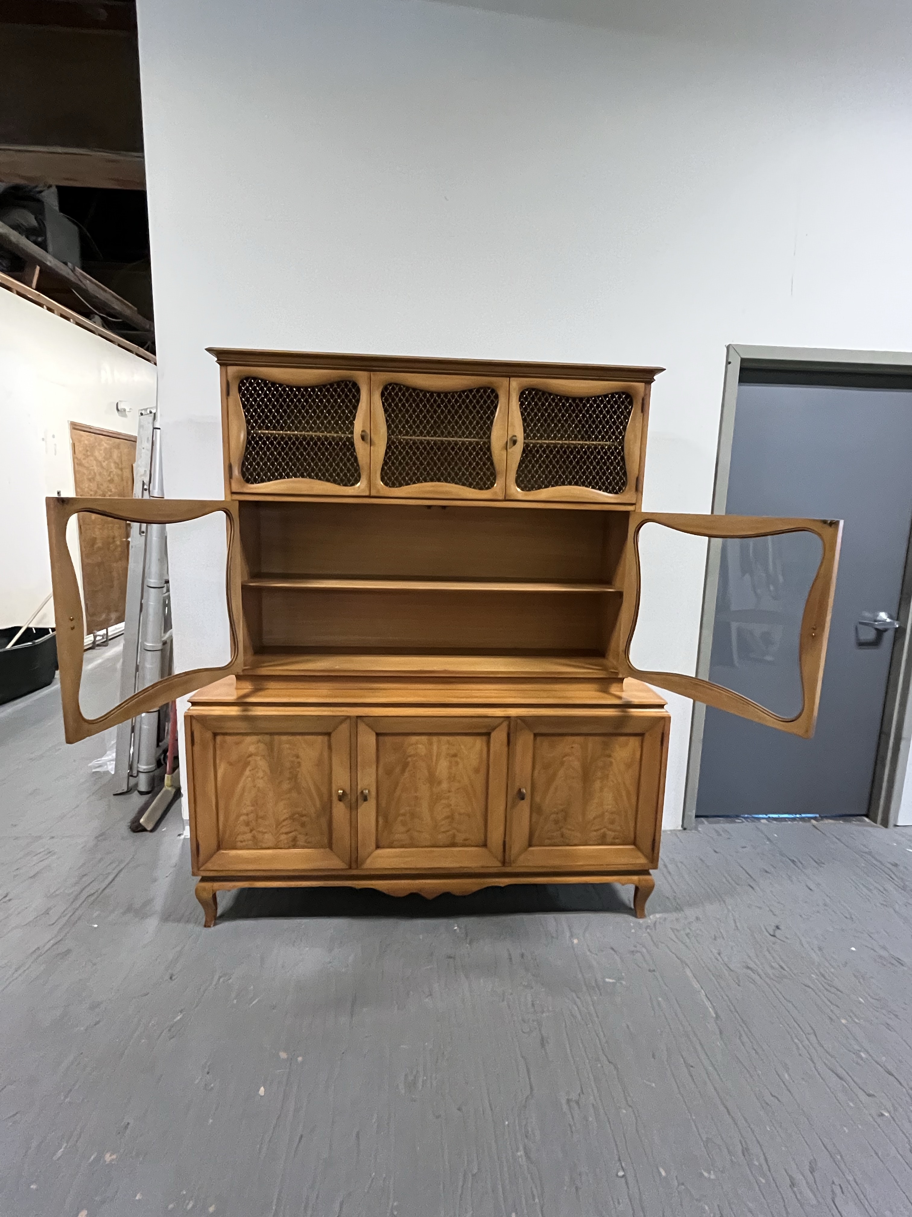 Vintage Bassett Furniture Cabinet With Glass and Wire Doors