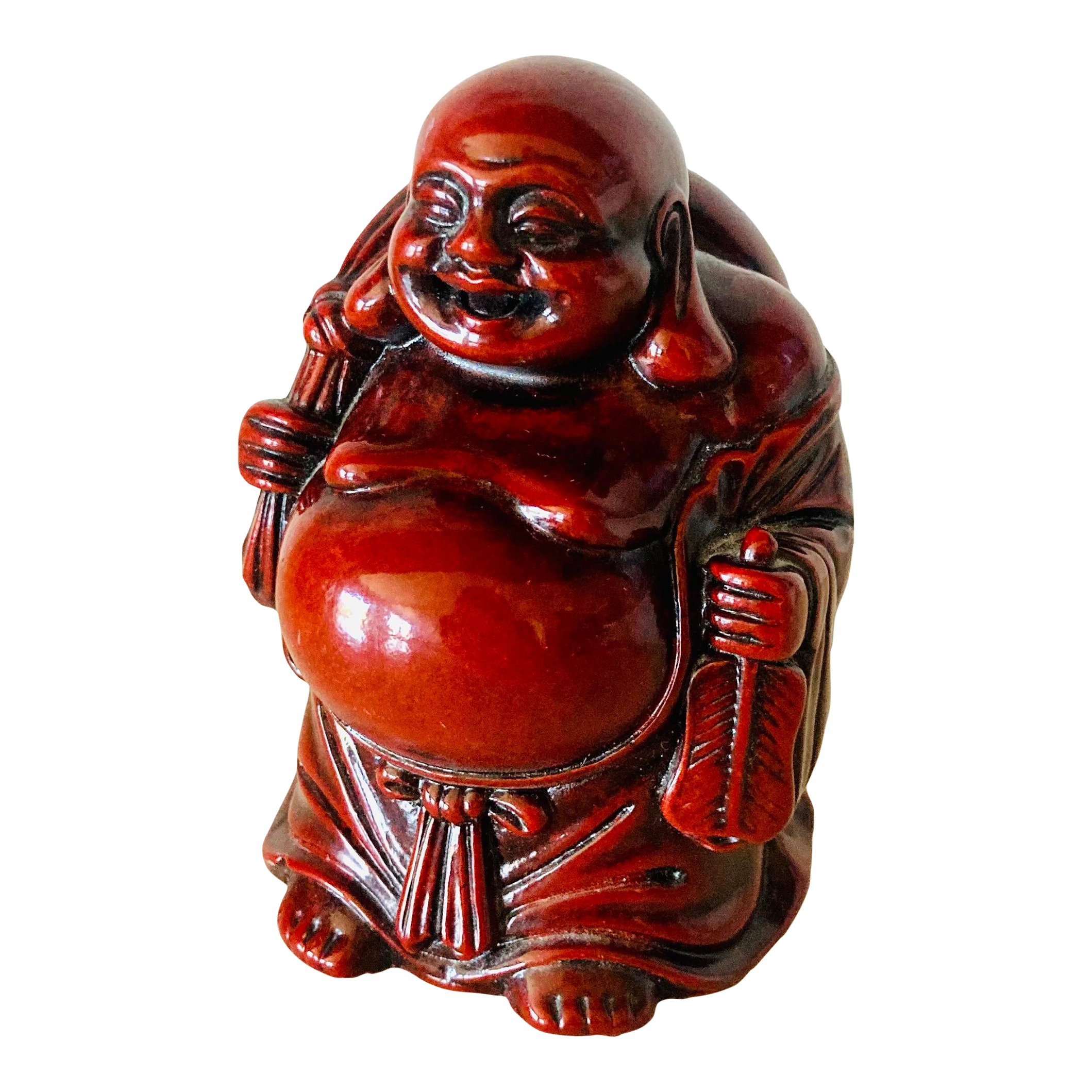 Vintage Red Resin Buddha Statue Figurine Fulong Mark | Chairish