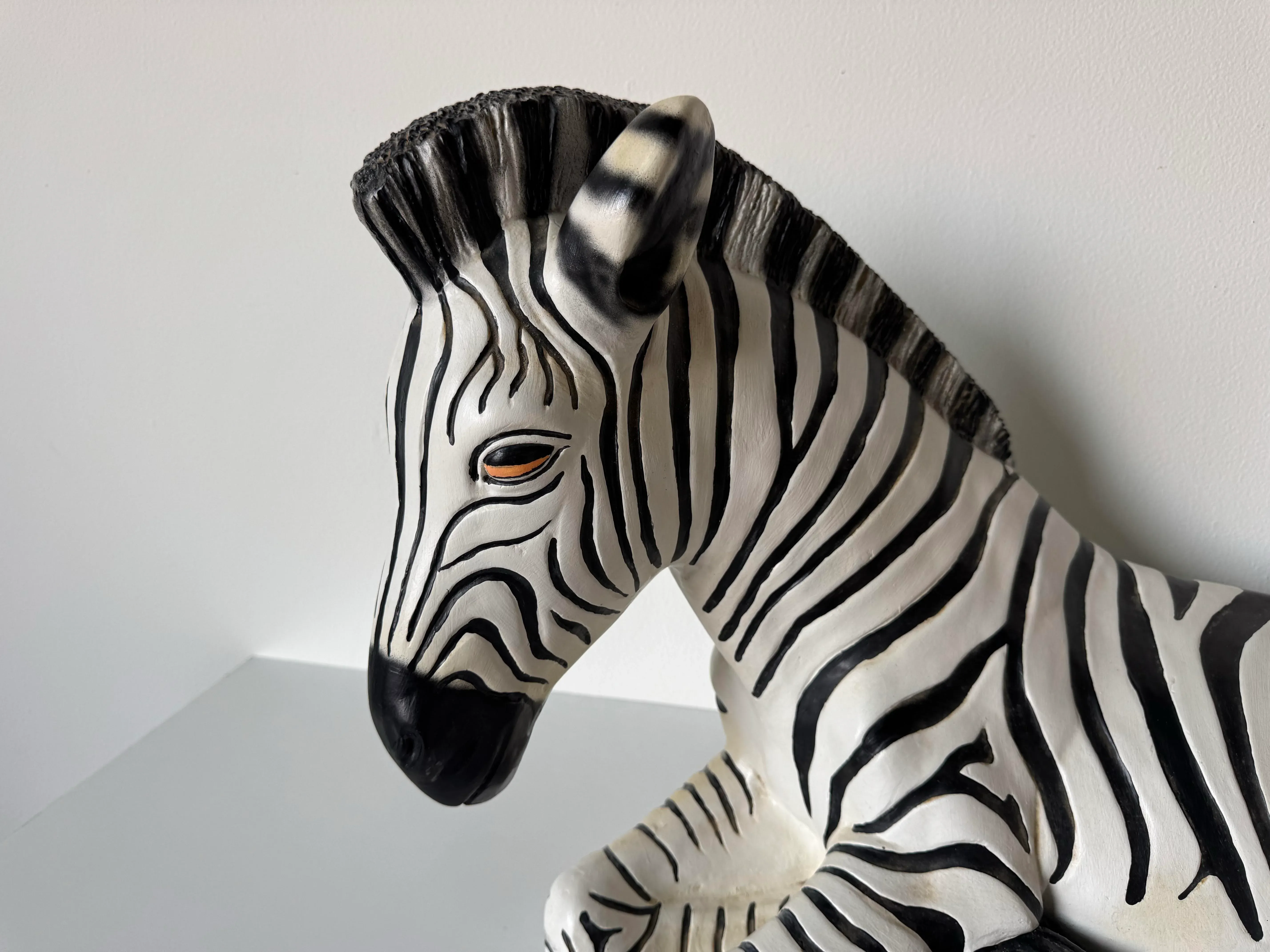 Large 1980's Vintage Ceramic Zebra Sculpture | Chairish