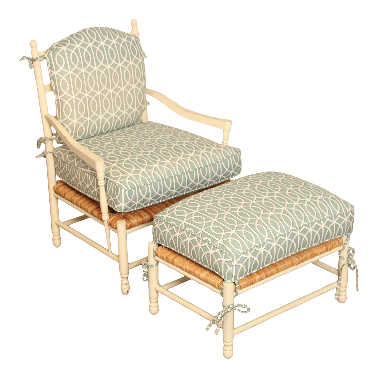 Early 21st Century Highland House White Painted Rush Seat Armchair