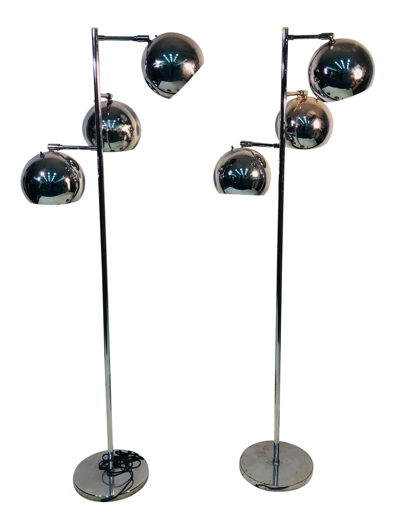 Koch & Lowy Three Globe Shades Chrome Floor Lamps a Pair Chairish