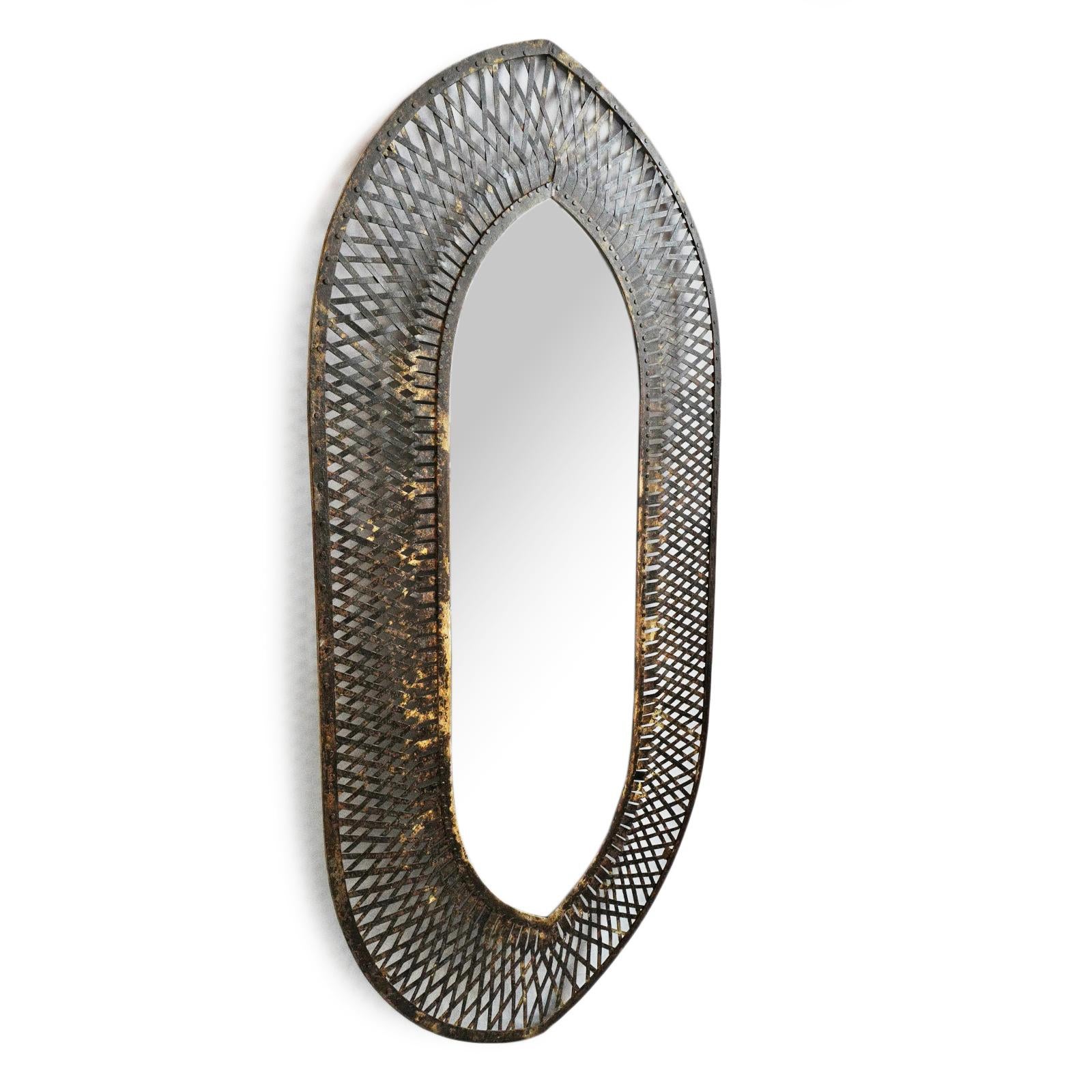 Vintage Industrial Iron Oval Basket Mirror