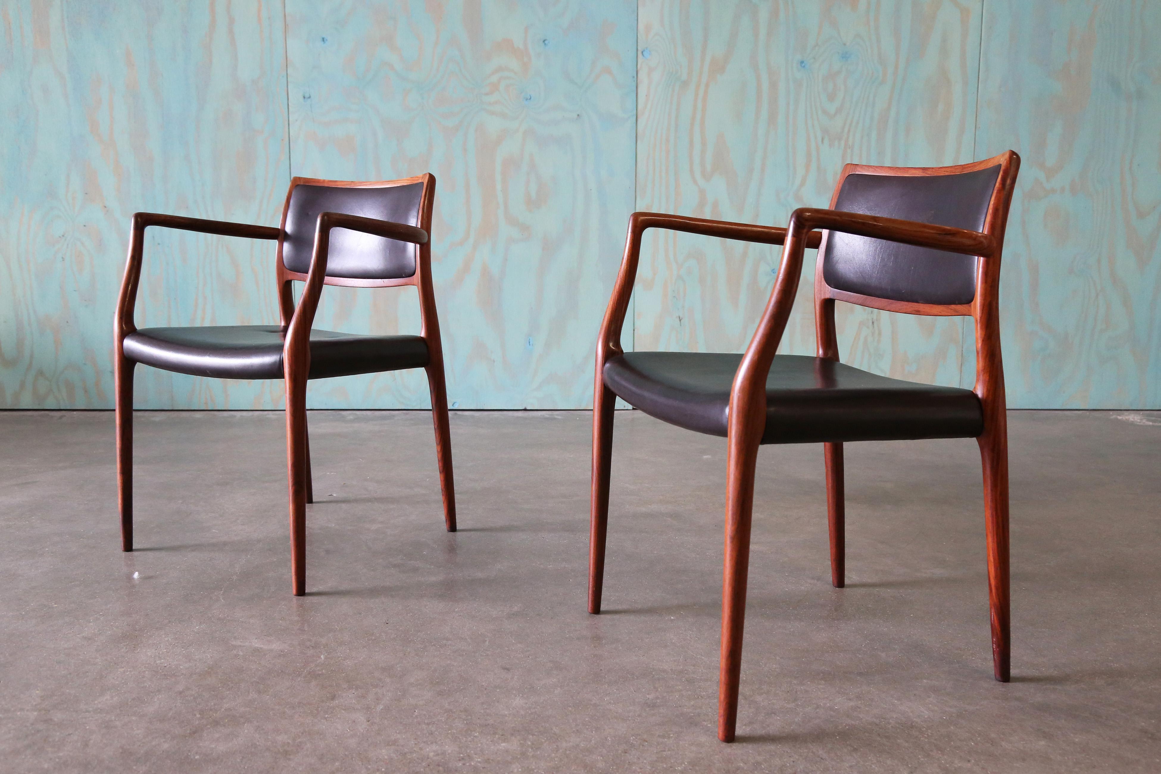 Pair of Rosewood Niels Moller Model 65 Carver Armchairs C 1960s