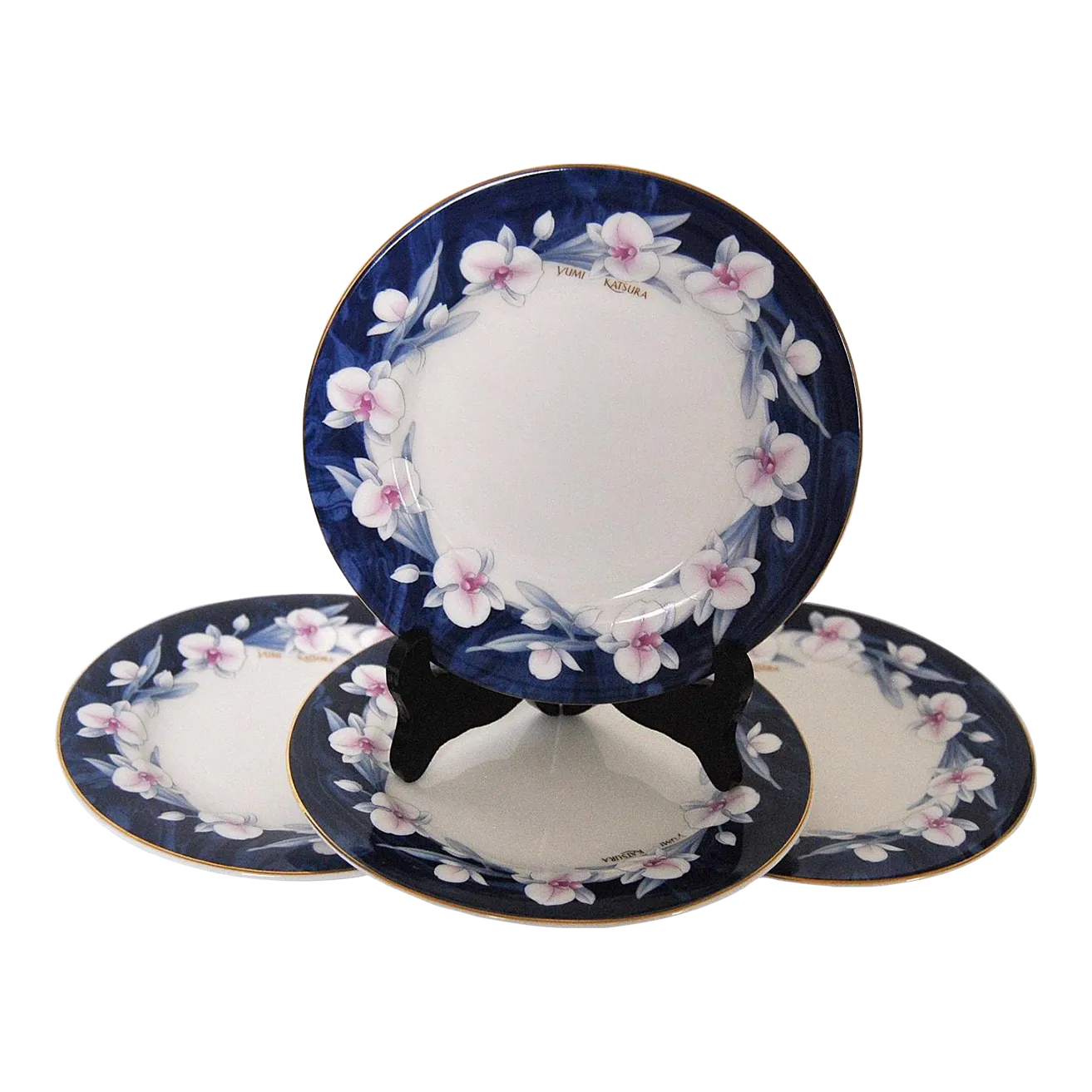 KATSURA YUMI食器 Cobalt Blue Porcelain Plates by Designer Yumi Katsura - Set of 4