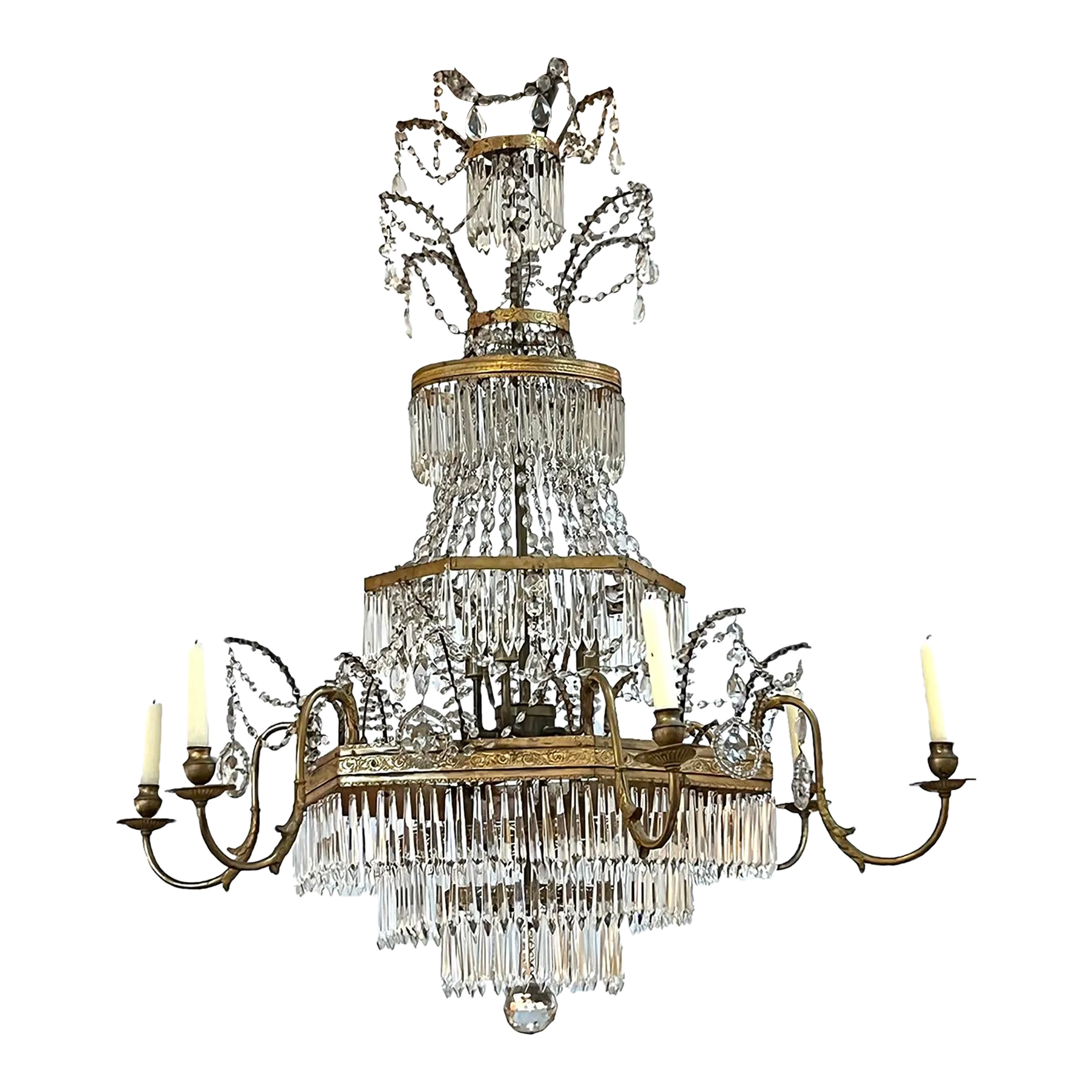 18th Century Austrian Neoclassical Gilt-Bronze and Crystal Six-Arm
