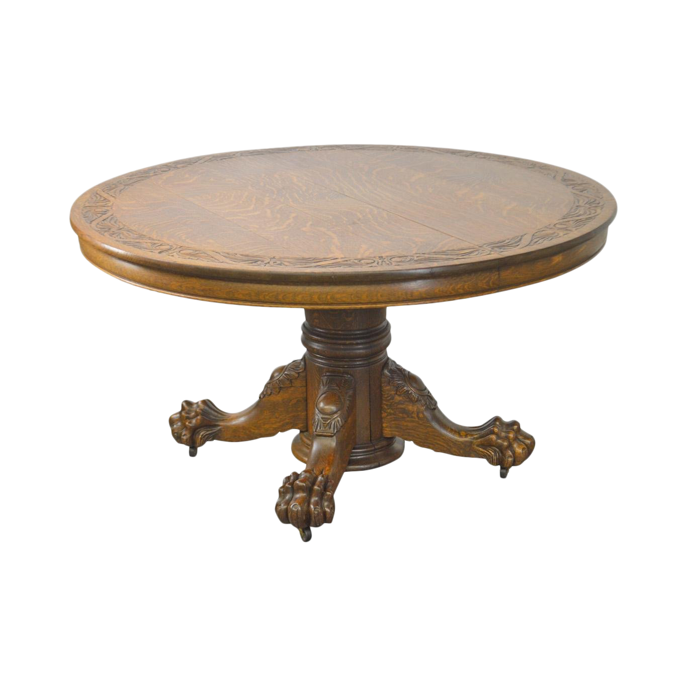 Hastings Antique Tiger Oak 54" Round Carved Claw Foot Dining Table Chairish