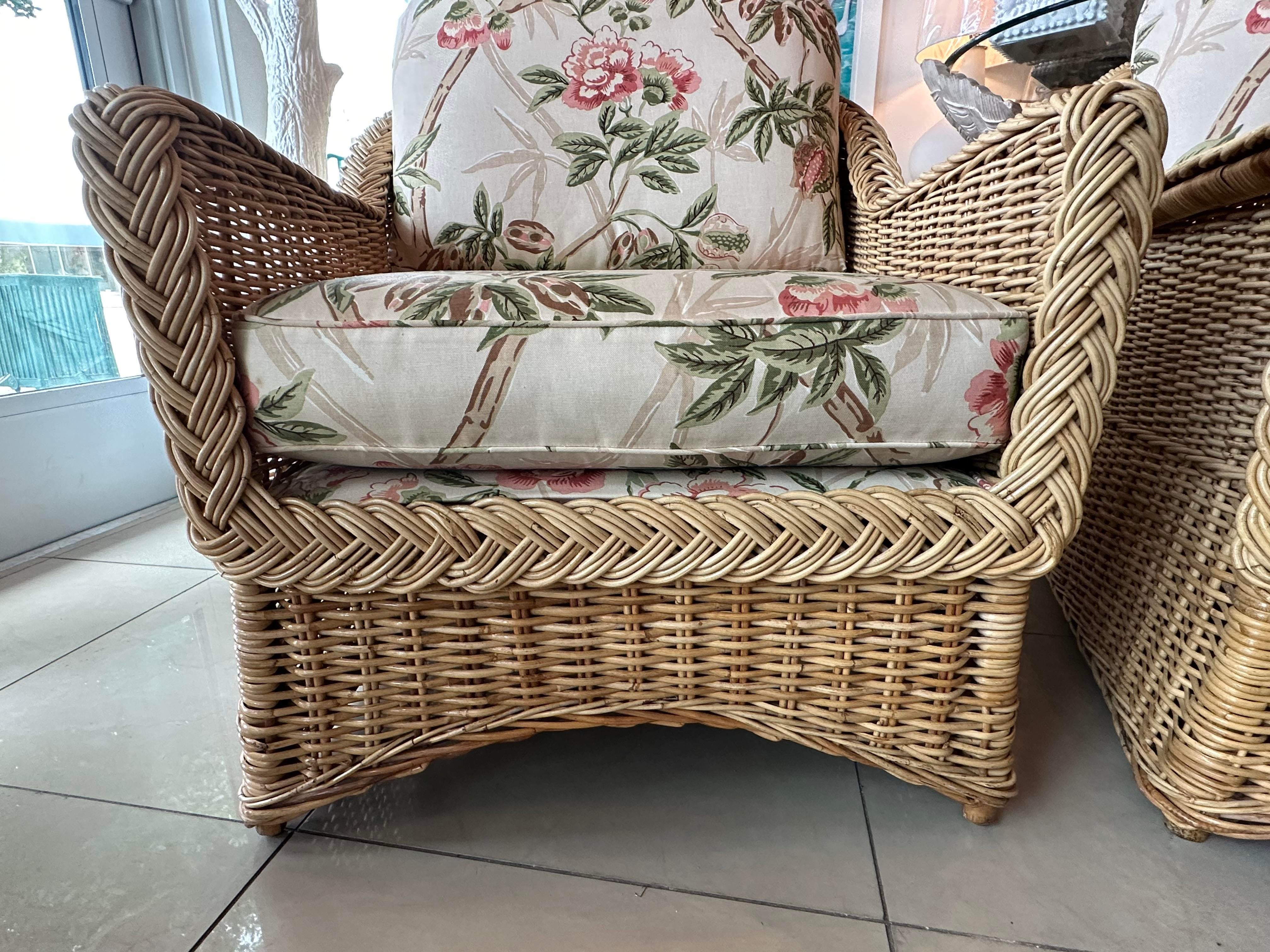 3 Pc. Set Rattan Braided Wicker Works Club Lounge Pair Arm Chairs