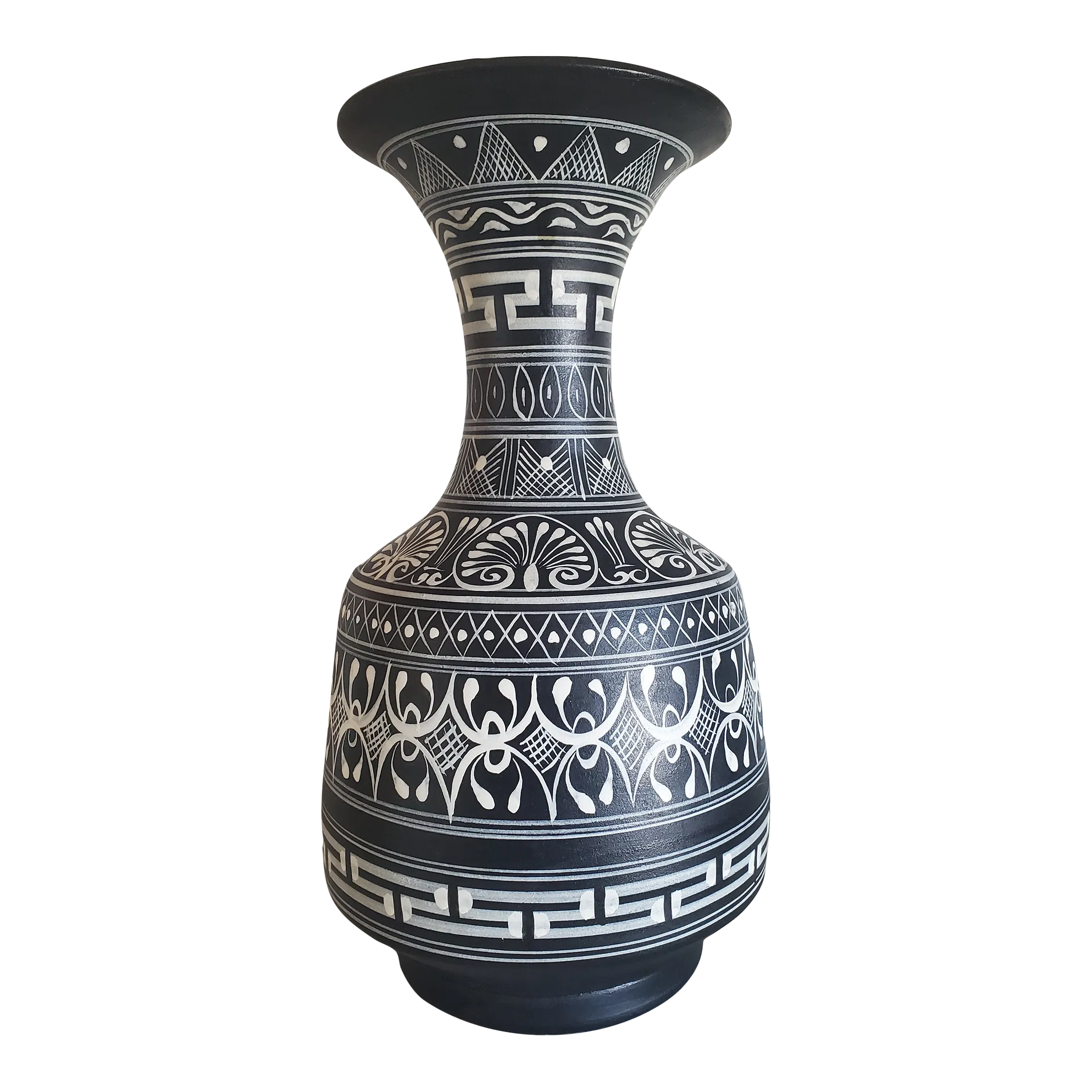 Vintage Hand Painted Black and White Terracotta Vase