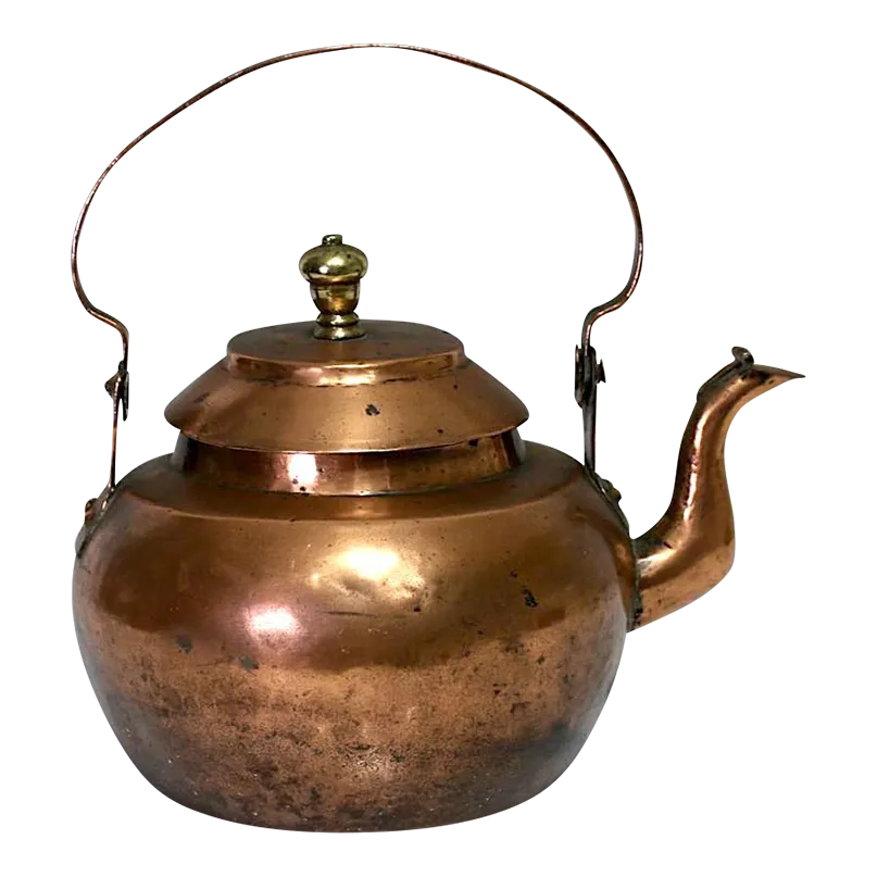 Early Antique Rustic Copper Tea Pot or Kettle With Lid, Early 1900