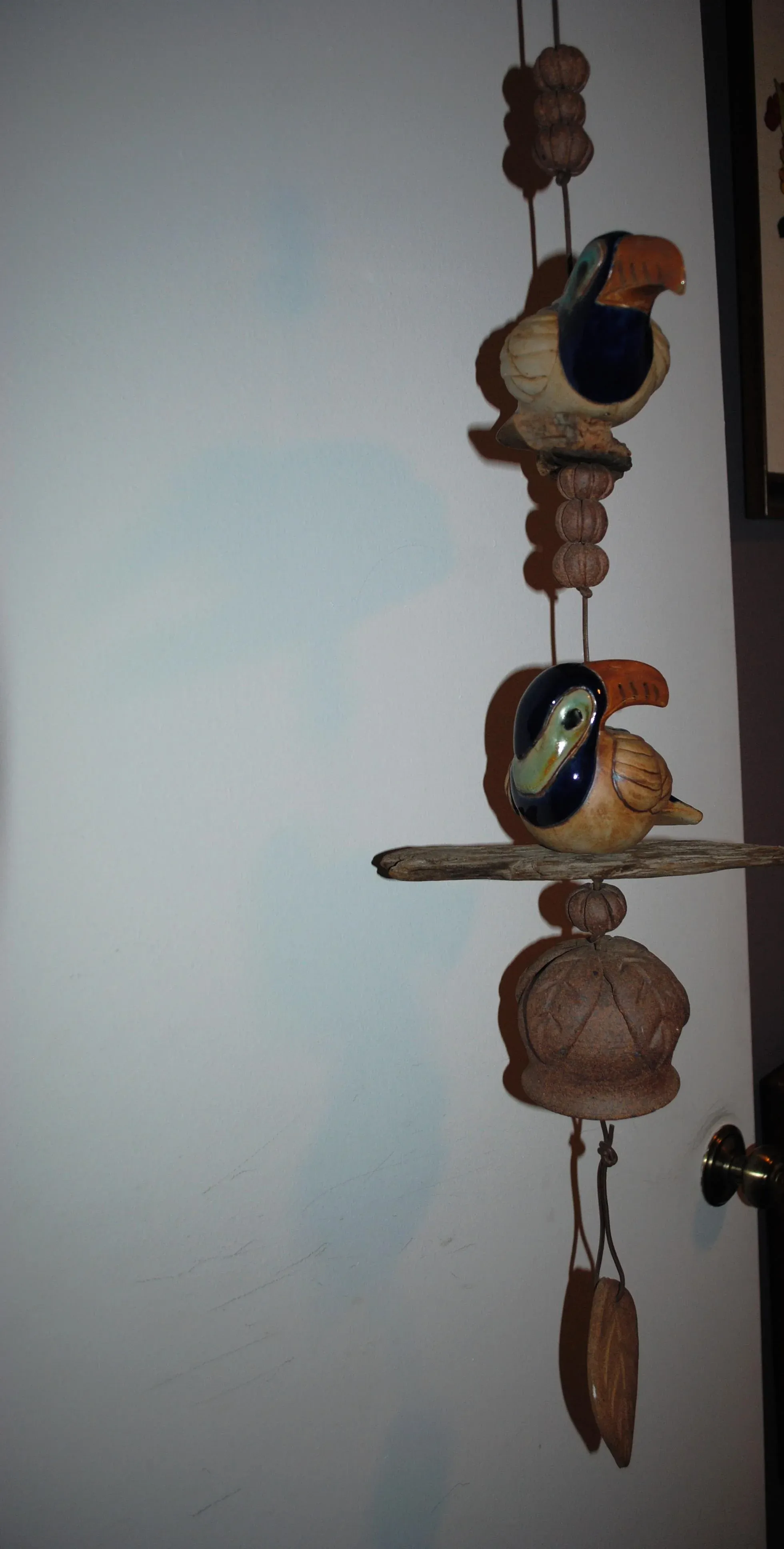 【vintage】Engelholm 陶製の鳥笛 Hazel Olsen 1989 Pottery Dolphin Shells Driftwood Wind Chime