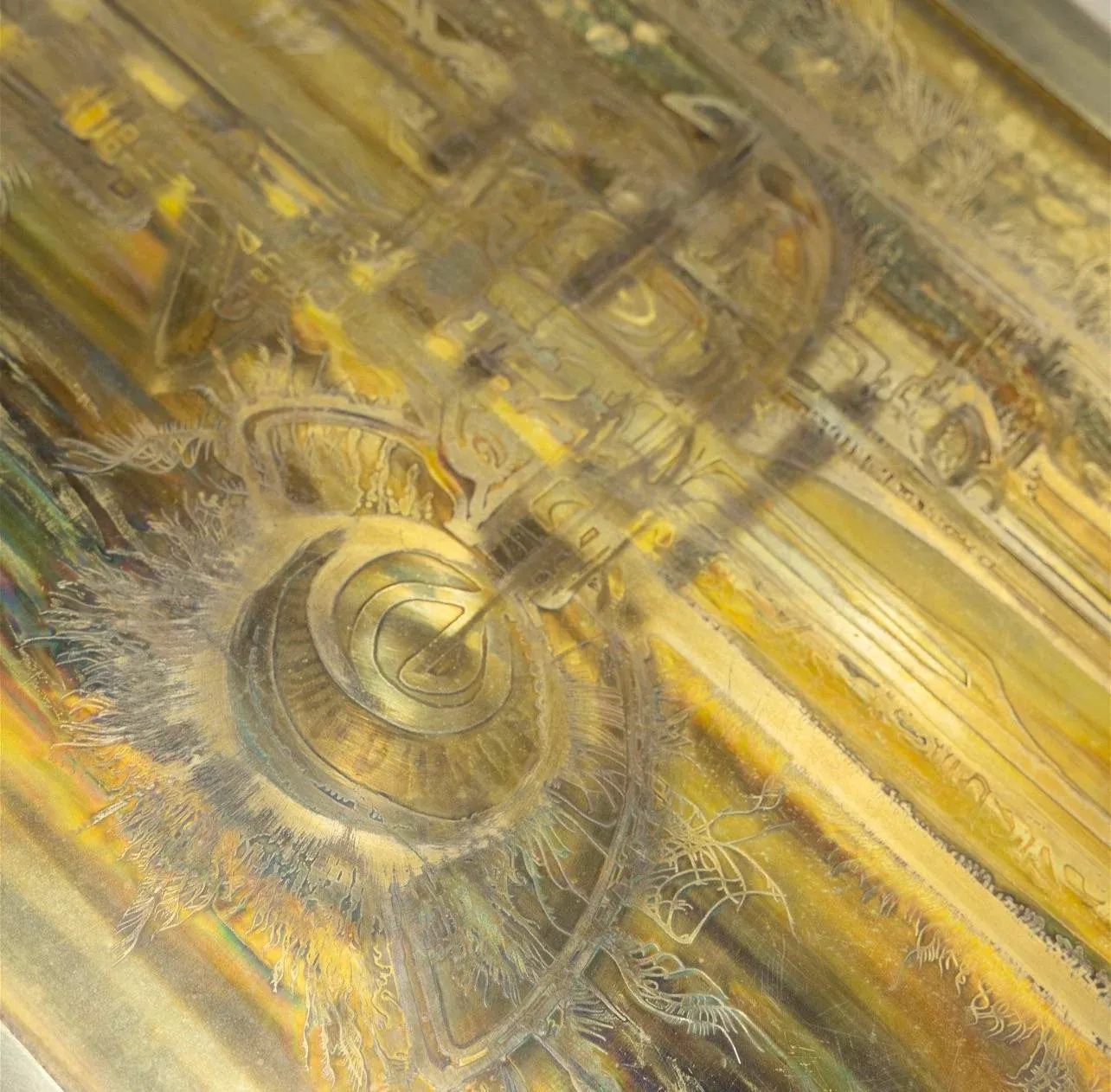 1970s Bernhard Rhône Acid Etched Brass Credenza for Mastercraft