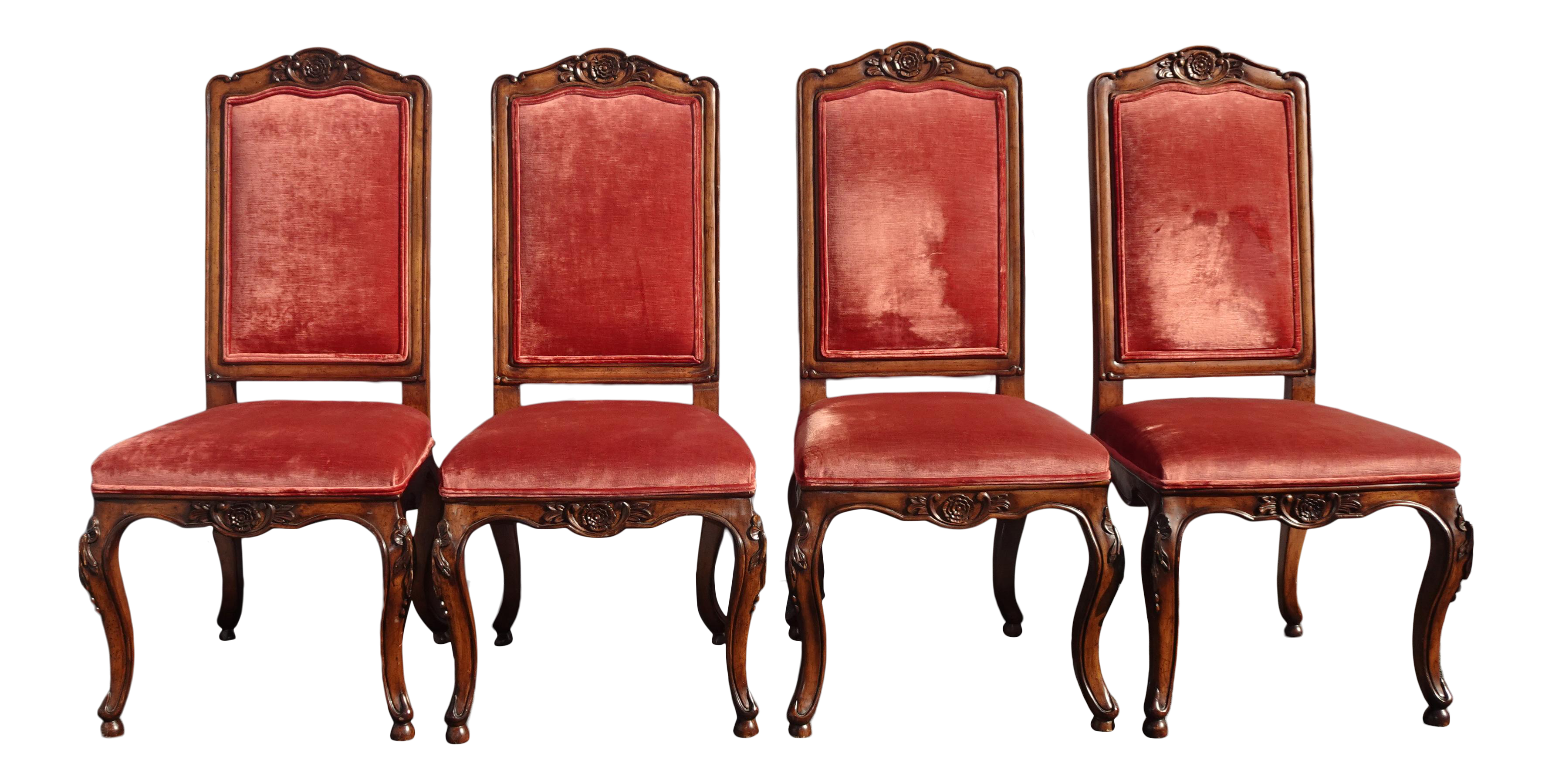 Set Of Four French Red Velvet Carved Dining Room Chairs Chairish