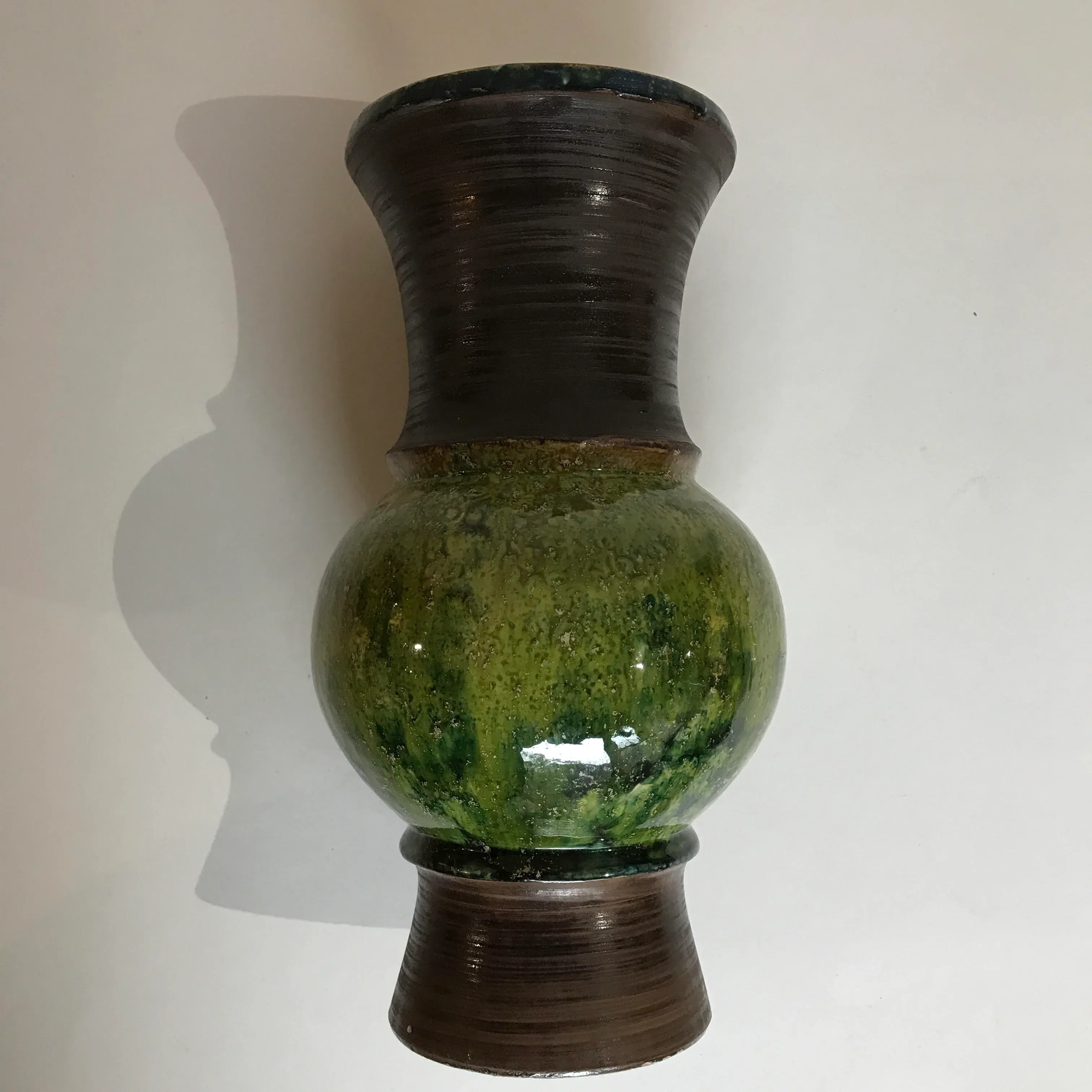 Mid Century Raymor Italy Green Drip Glaze Majolica Vase