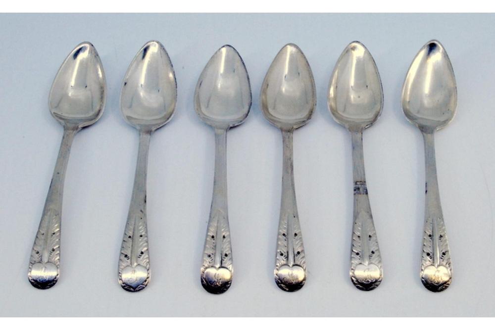 Silver Teaspoons with Handle Reliefs, Set of 6