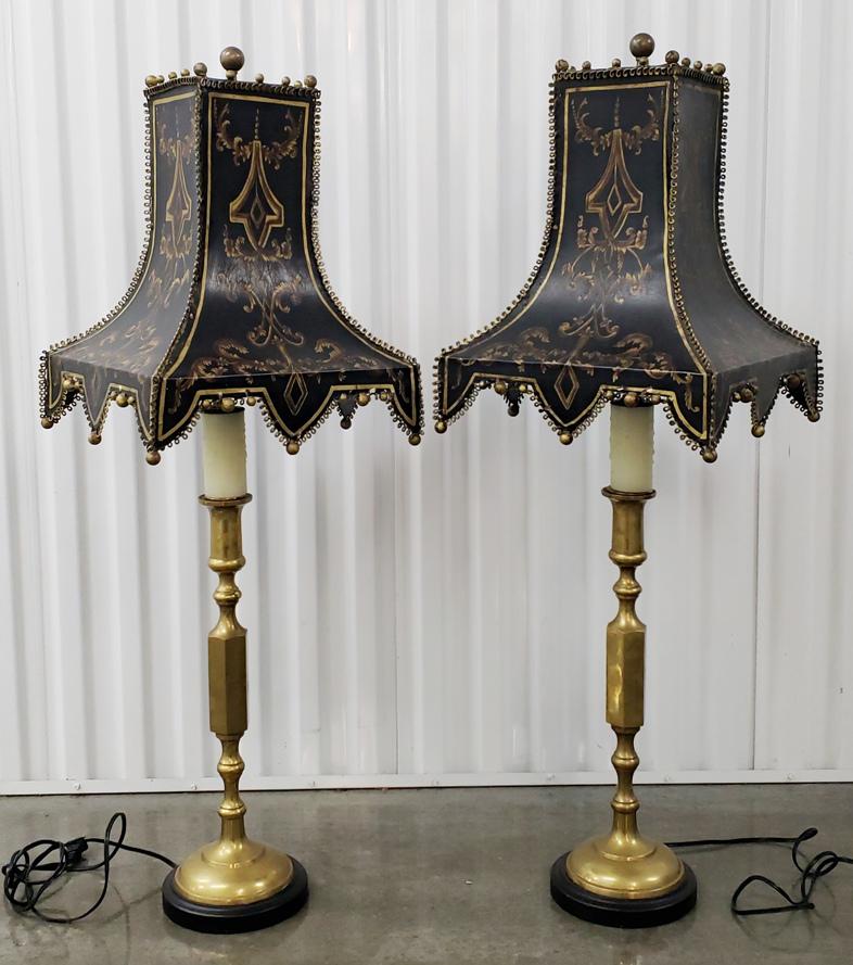 Louis Vuitton Hand Painted Tole Lamp and Shade