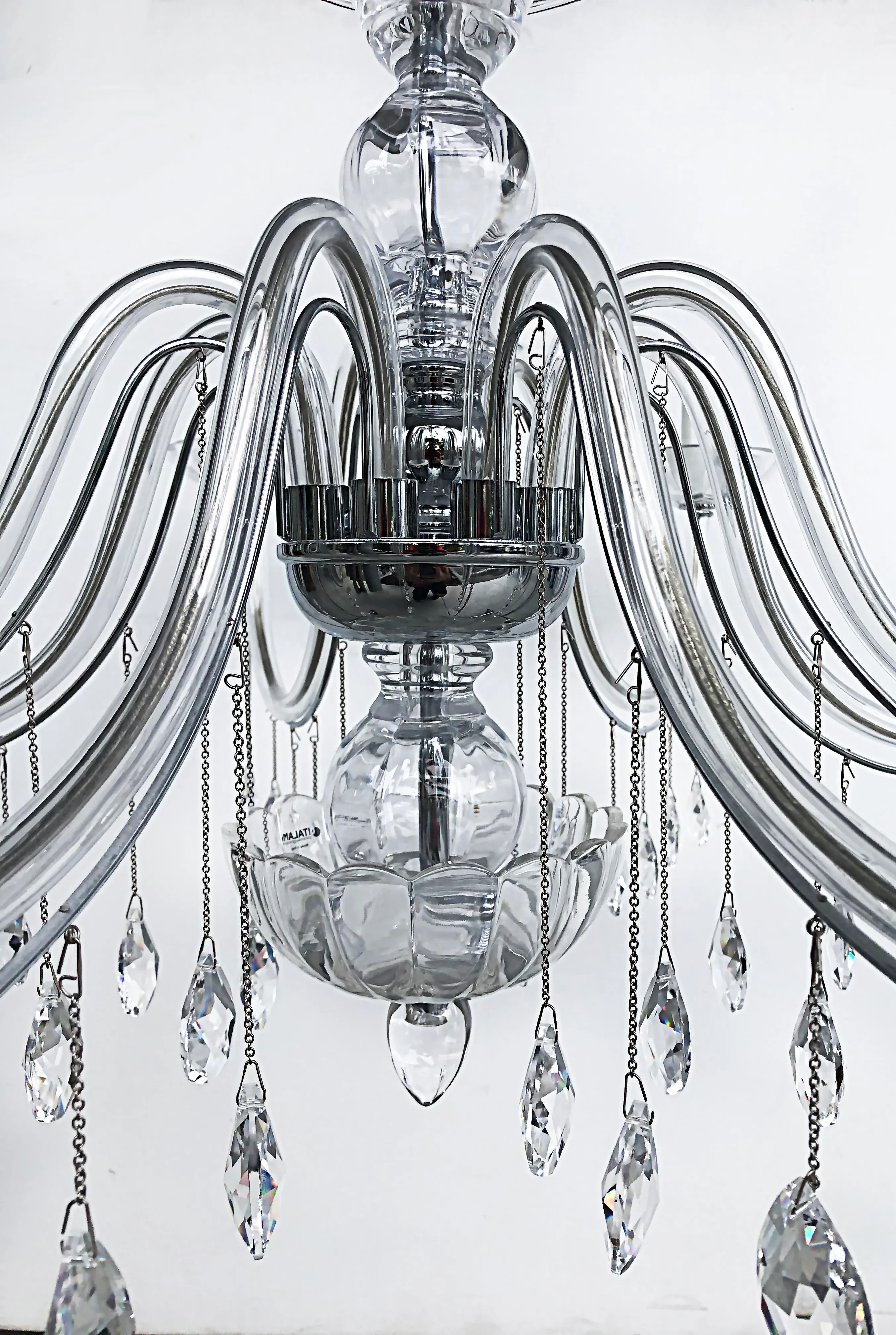 8-Arm Chandelier W/ Crystal Glass Drops, Chain & Canopy, Wired & Working