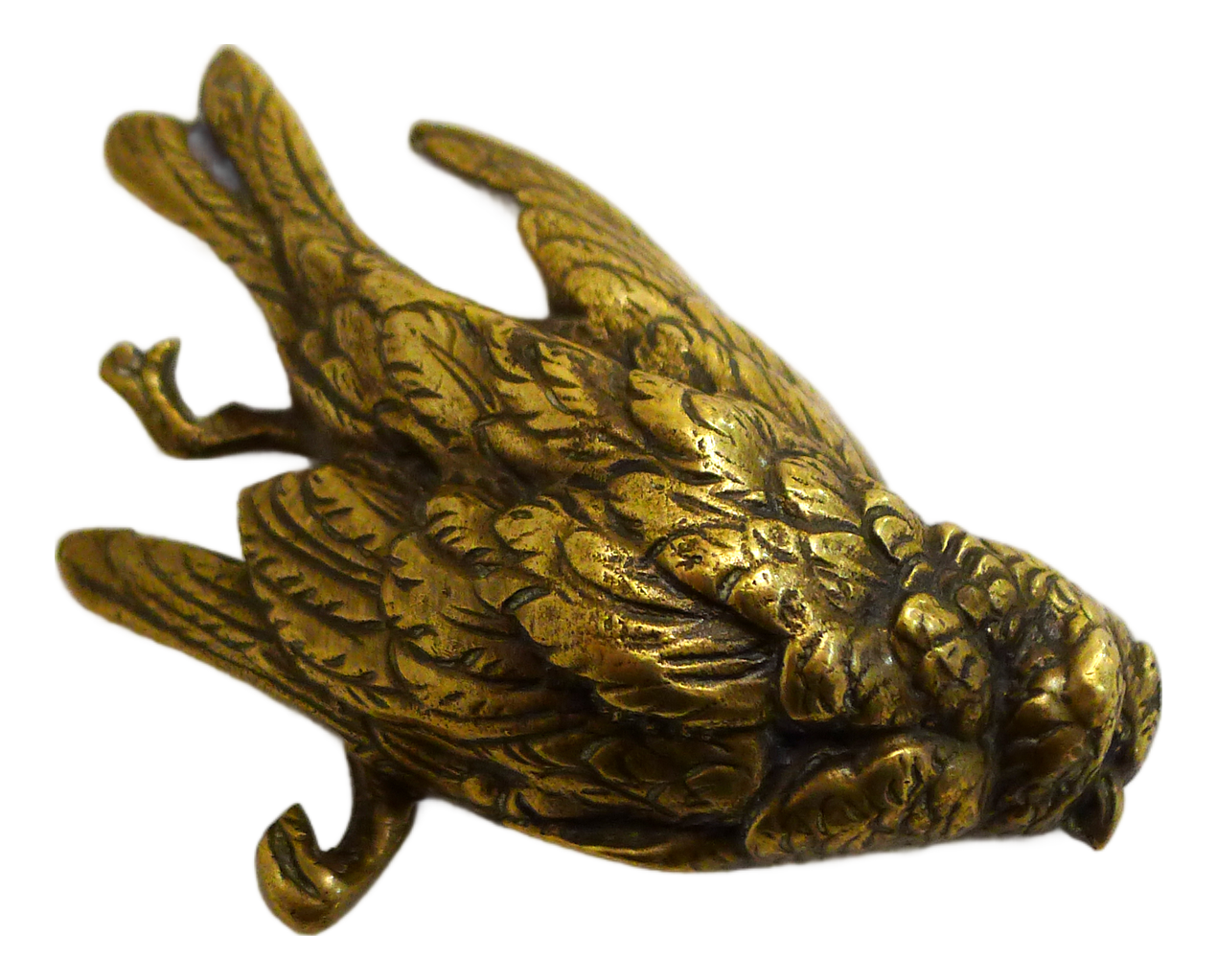 Small Paperweight Sculpture of a Dead Bird in Gilt Bronze or Brass, Early 20th Century