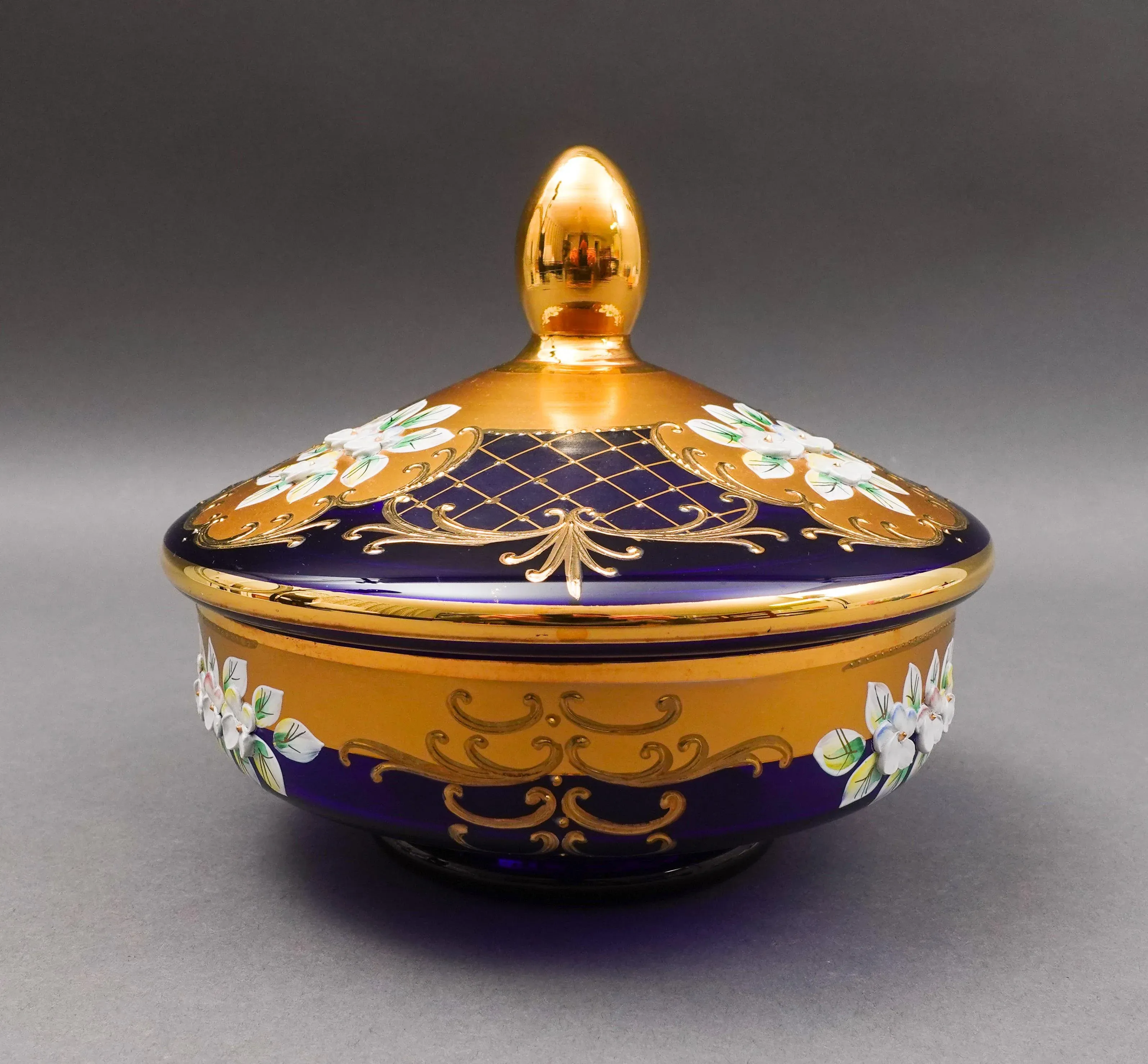 Mid 20th Century Egermann Czech Bohemian Cobalt Blue 24k