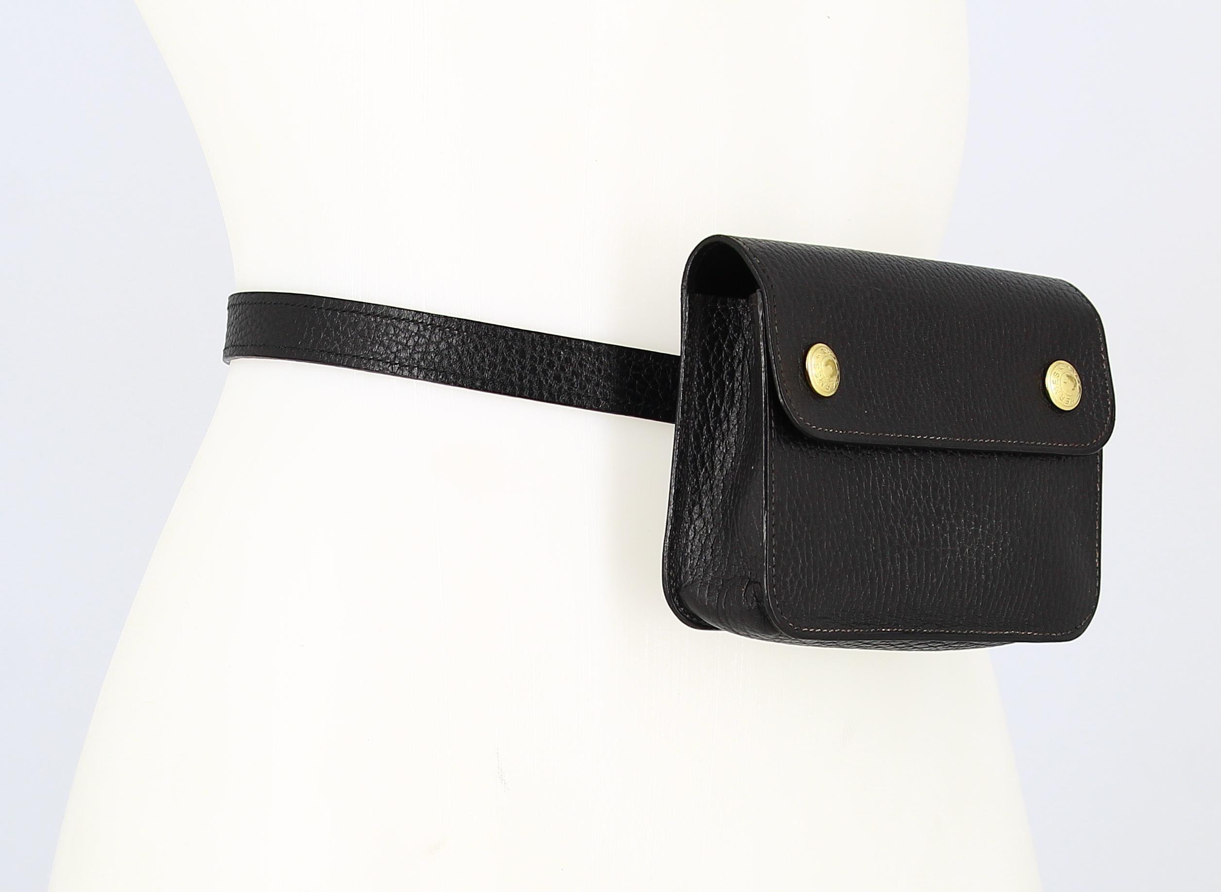 Black Grained Leather Hermes Belt Pouch