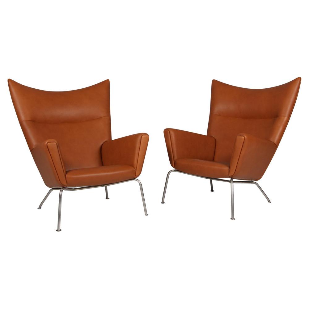 Model CH445 Wing Chair in Full Grain Leather attributed to Hans J. Wegner, 2000s