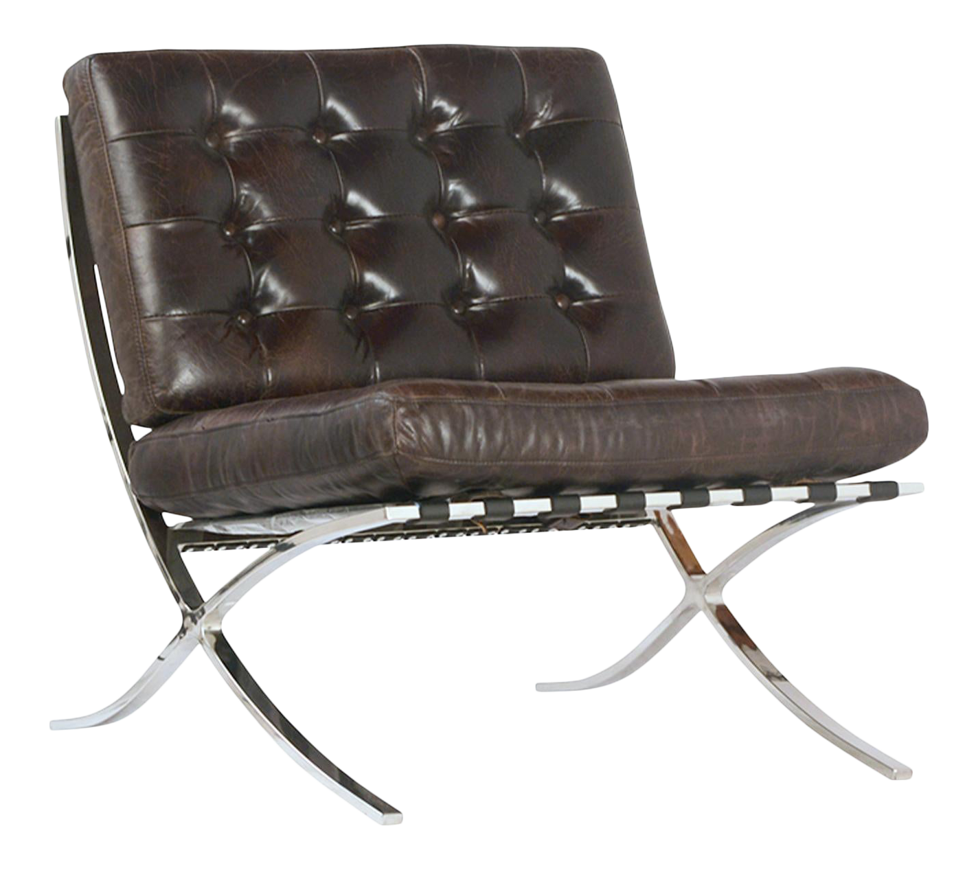 Contemporary Barcelona Style Tufted Leather & Chrome Chair Chairish