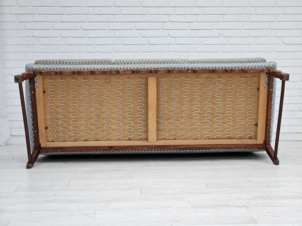 Danish 3-Seater Sofa in Velour & Oak, 1970s