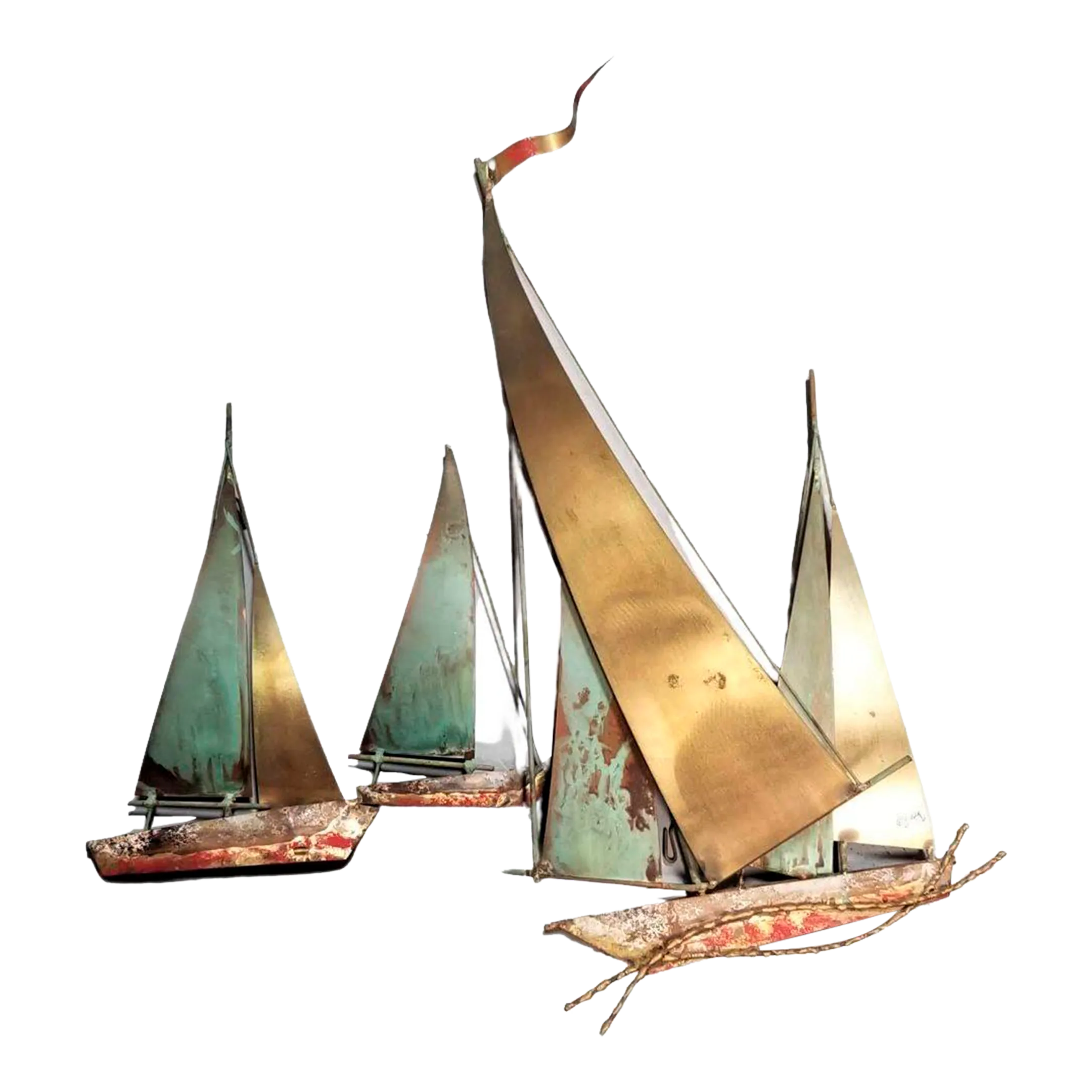 1970s Curtis Jere Copper Sail Boats Nautical Wall Sculpture