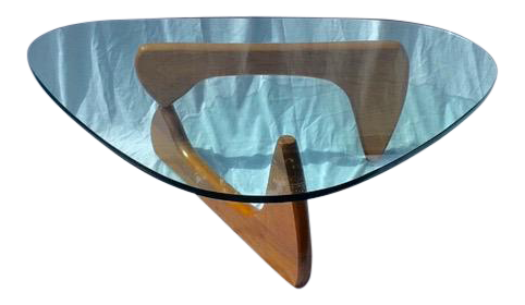 Vintage Noguchi Mid Century Modern Walnut Glass Top Coffee Table