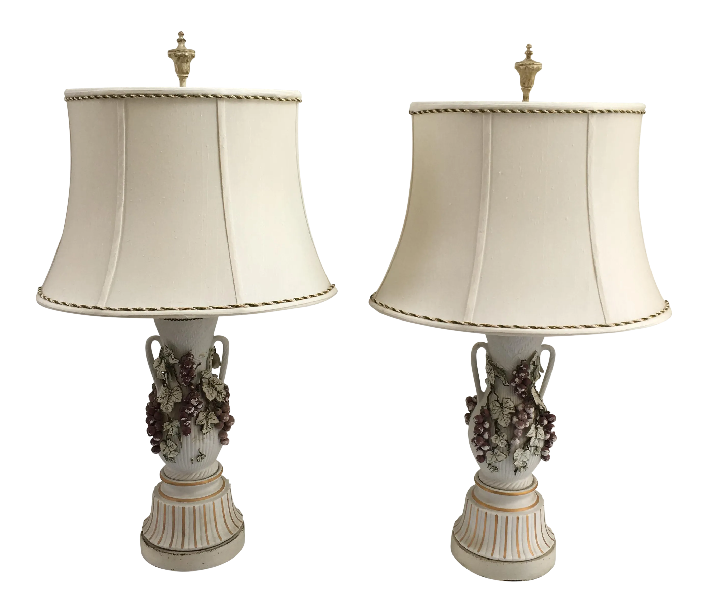 Vintage Italian Grape & Foliate Motif Porcelain Table Lamps - a Pair
