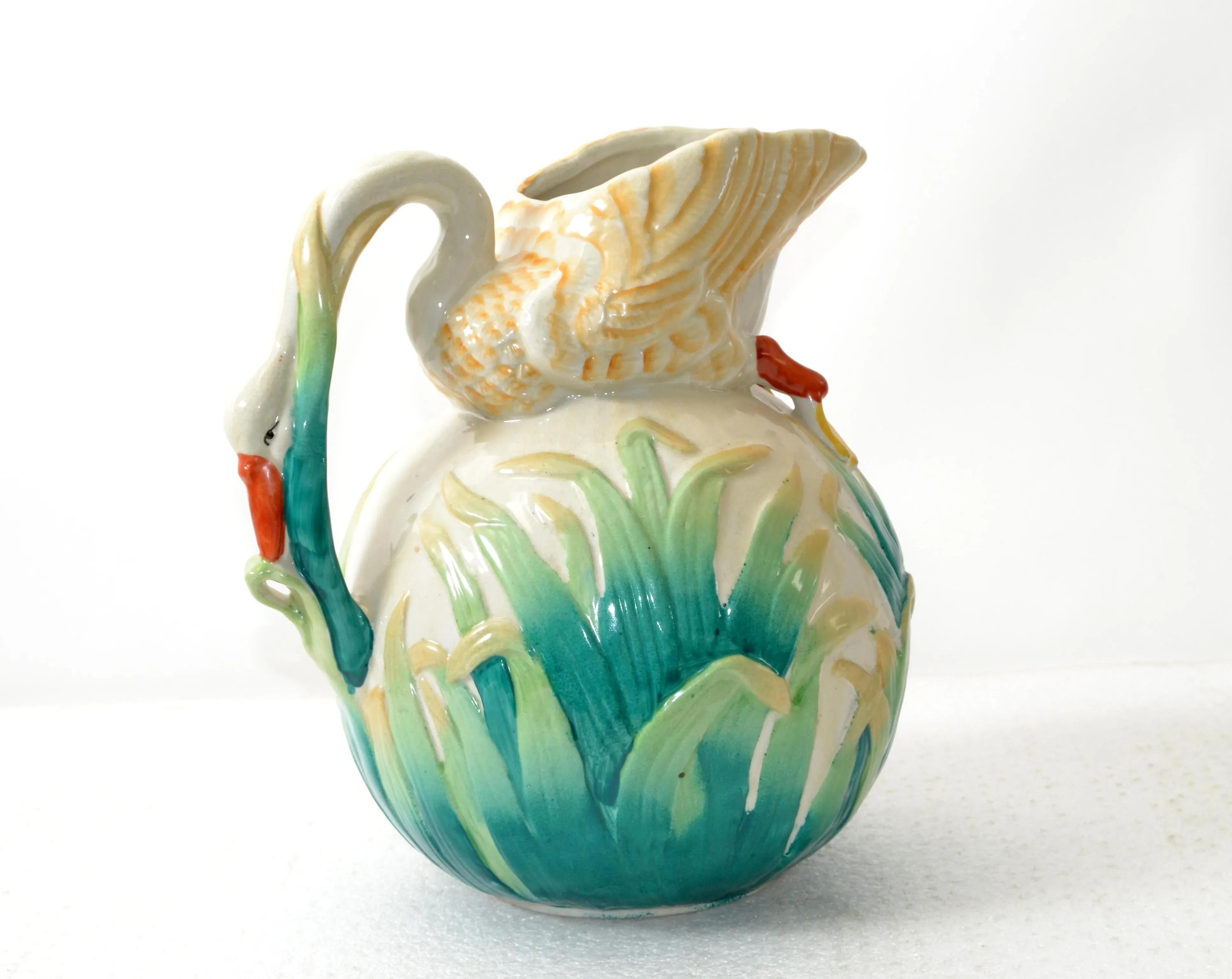 19th Century Antique Hand-Painted Japanese Ceramic Swan