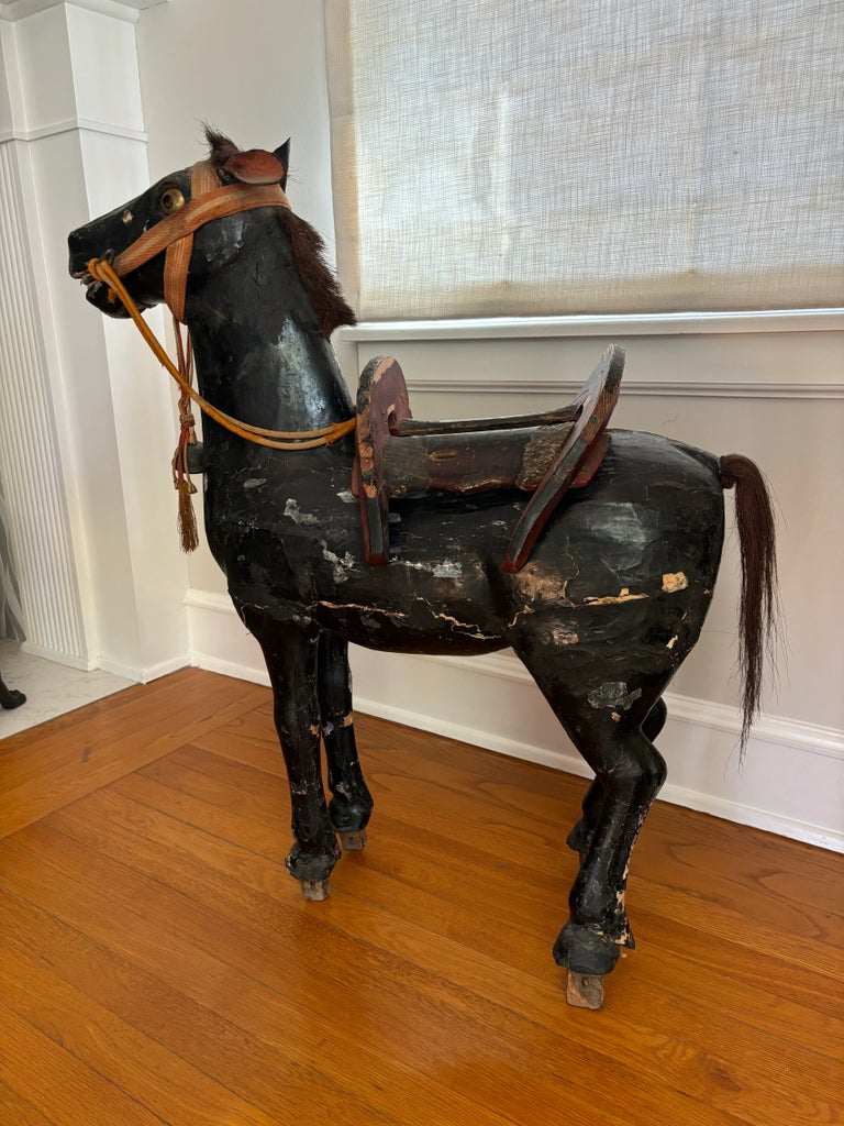 Early 20th Century Large Black Lacquer Japanese Model of a Horse