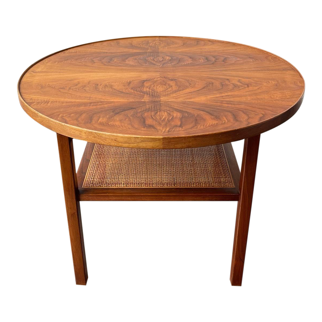 1960s Founders Furniture by Jack Cartwright Round End Table With Cane Shelf Chairish