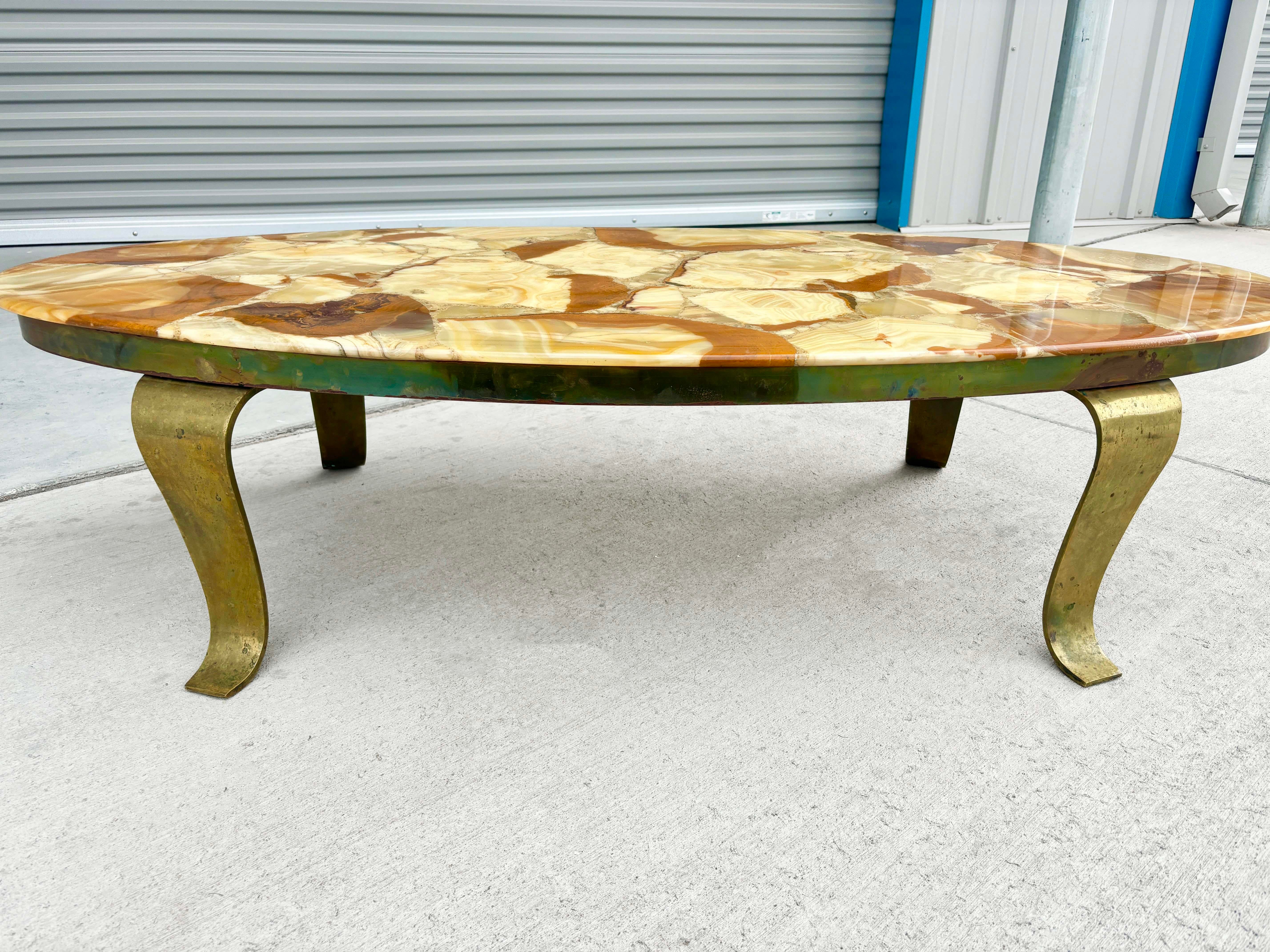 1970s Mid Century Onyx & Brass Coffee Table by Arturo Pani for