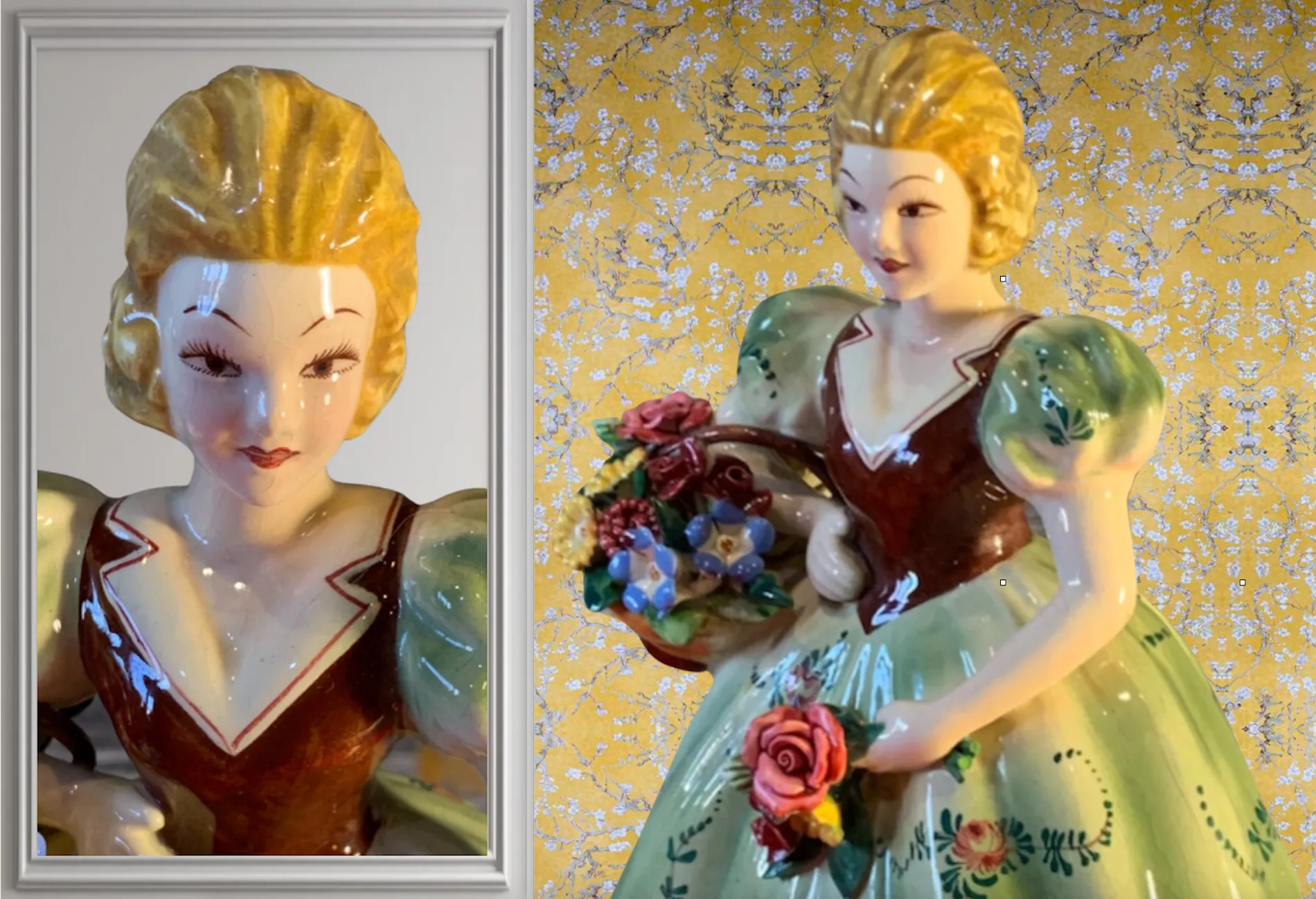 Vintage Capodimonte Porcelain Table Lamp: Lady Flower Basket
