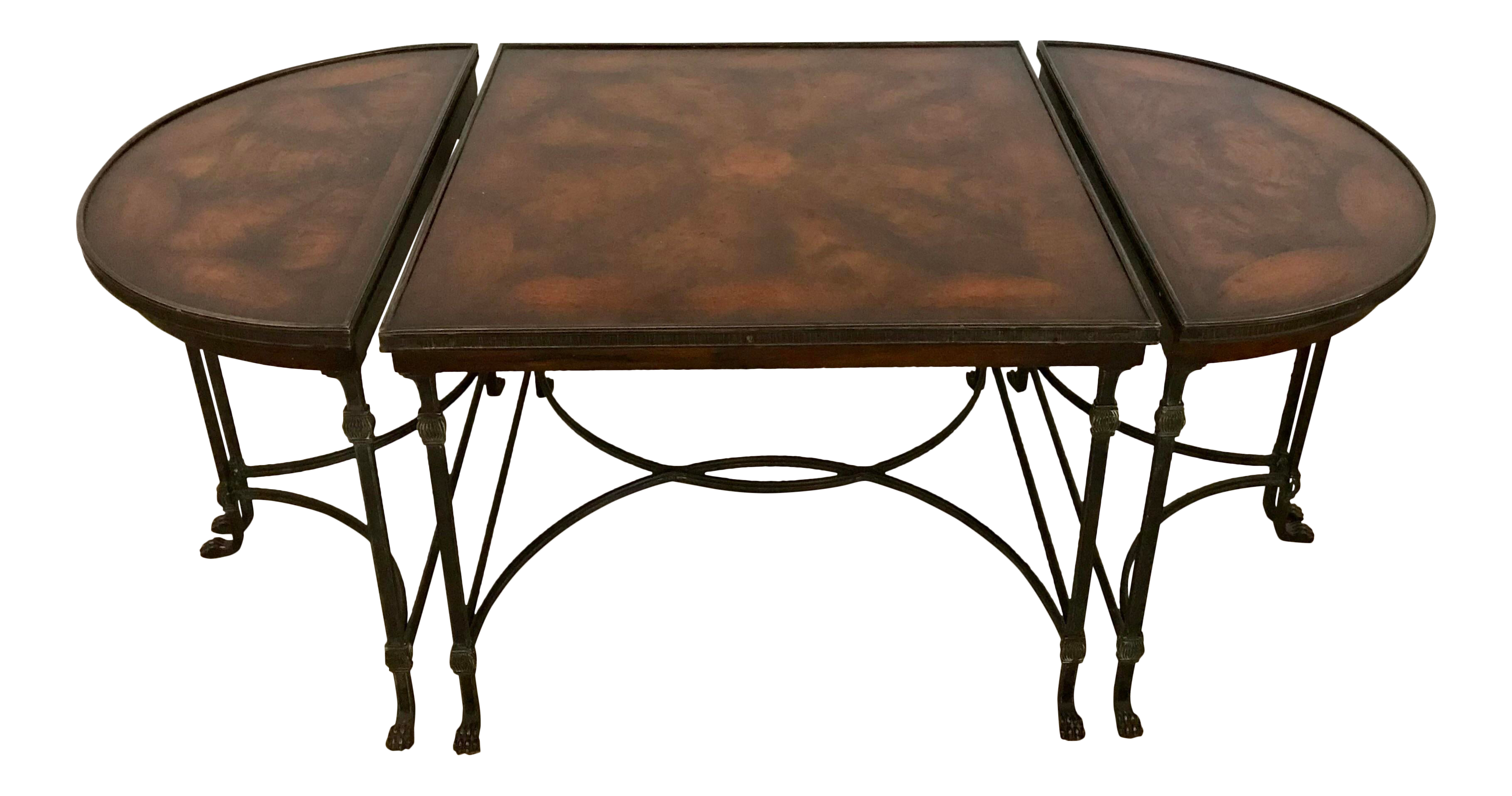 Vintage Traditional 3 Piece Bronze And Burled Wood Coffee Side Table Set 3 Pieces Chairish