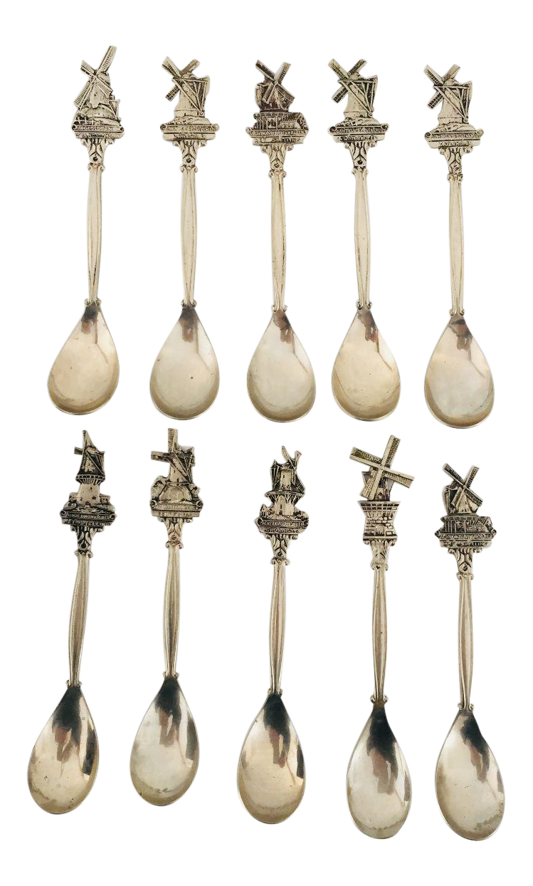 Windmill Silver Dutch "Holland" Souvenir Spoons Set of 10 Chairish