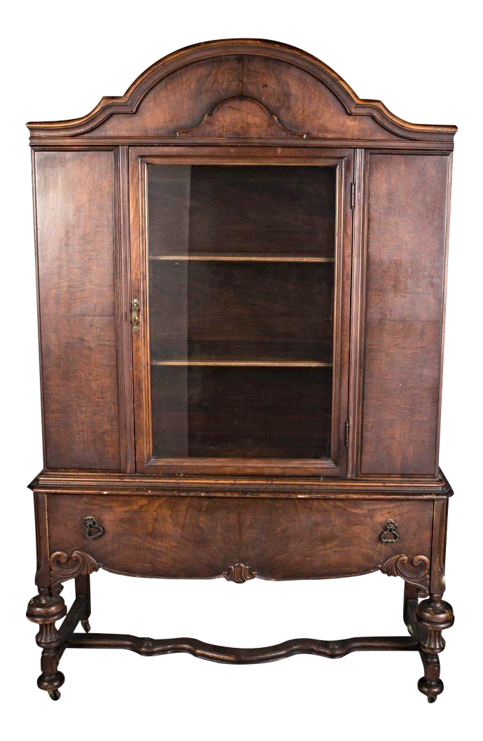 1800s 19th C Hyman Walnut China Cabinet Breakfront Cupboard