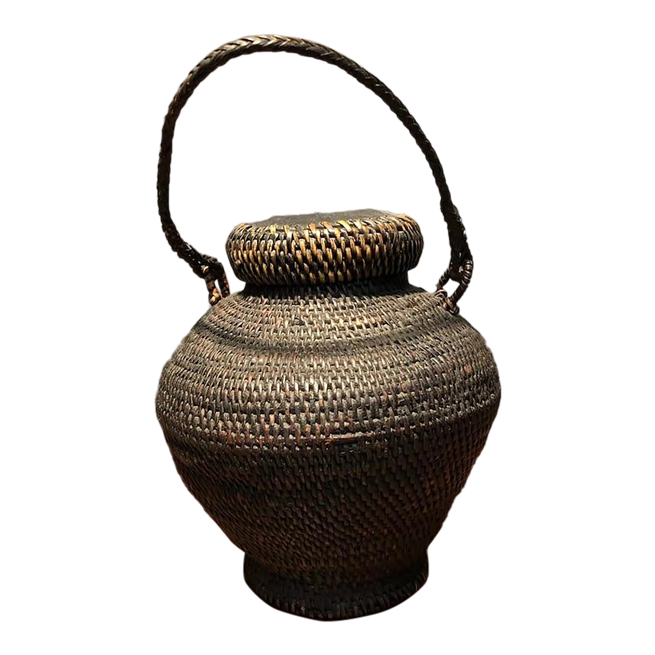 14’ TrampolineEarly 20th Century Vintage Filipino Ifugao Ulbong Rice Basket Hand Woven Bamboo