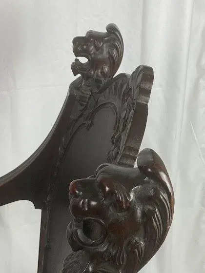 Vintage Victorian Mahogany Griffin Lions Head Carved Savonarola