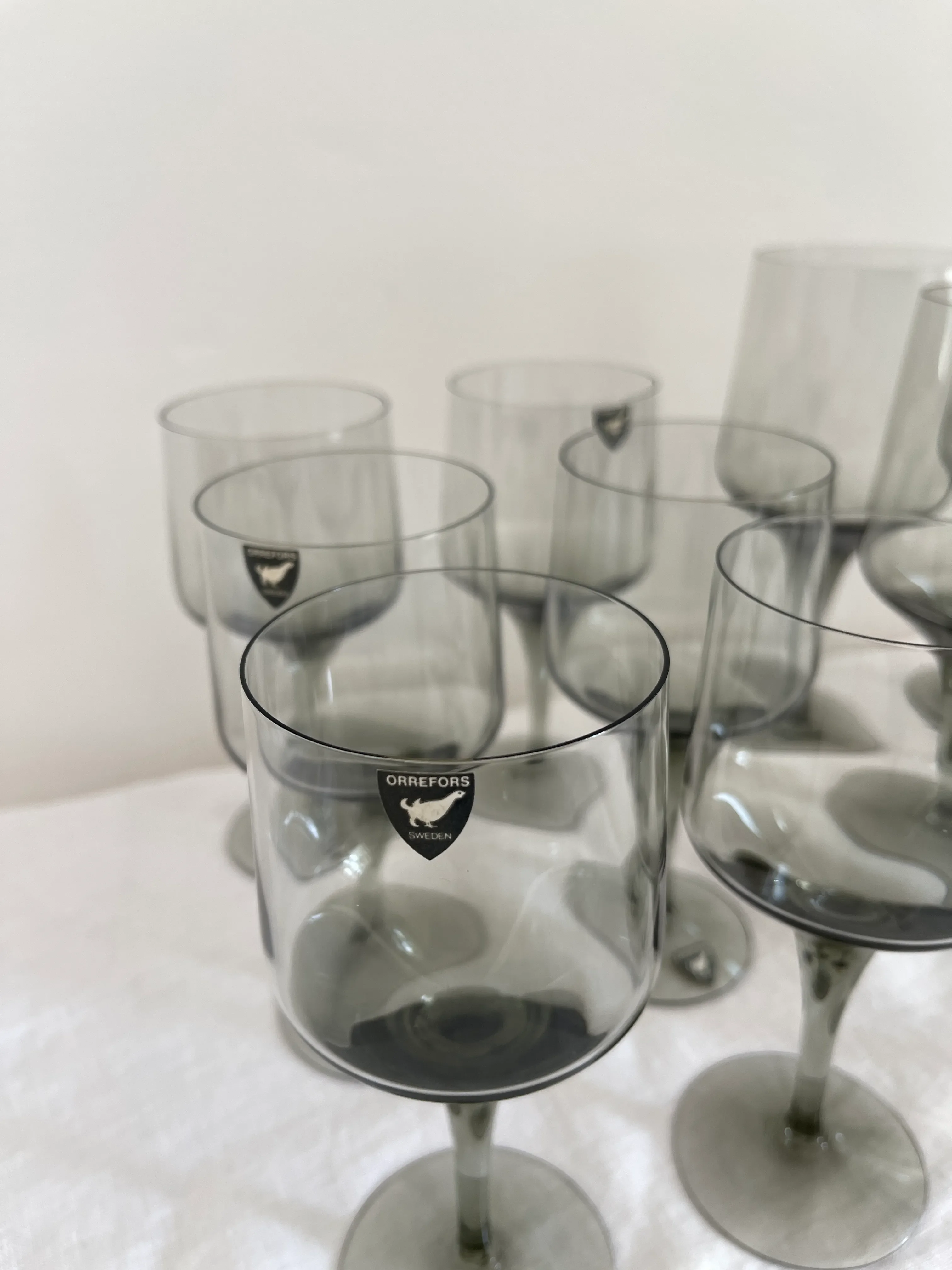 Mid 20th Century Orrefors Sweden Mid-Century Glasses, Smoke - Set of 12 Mid 20th Century Orrefors Sweden Mid-Century Glasses, Smoke - Set of 12