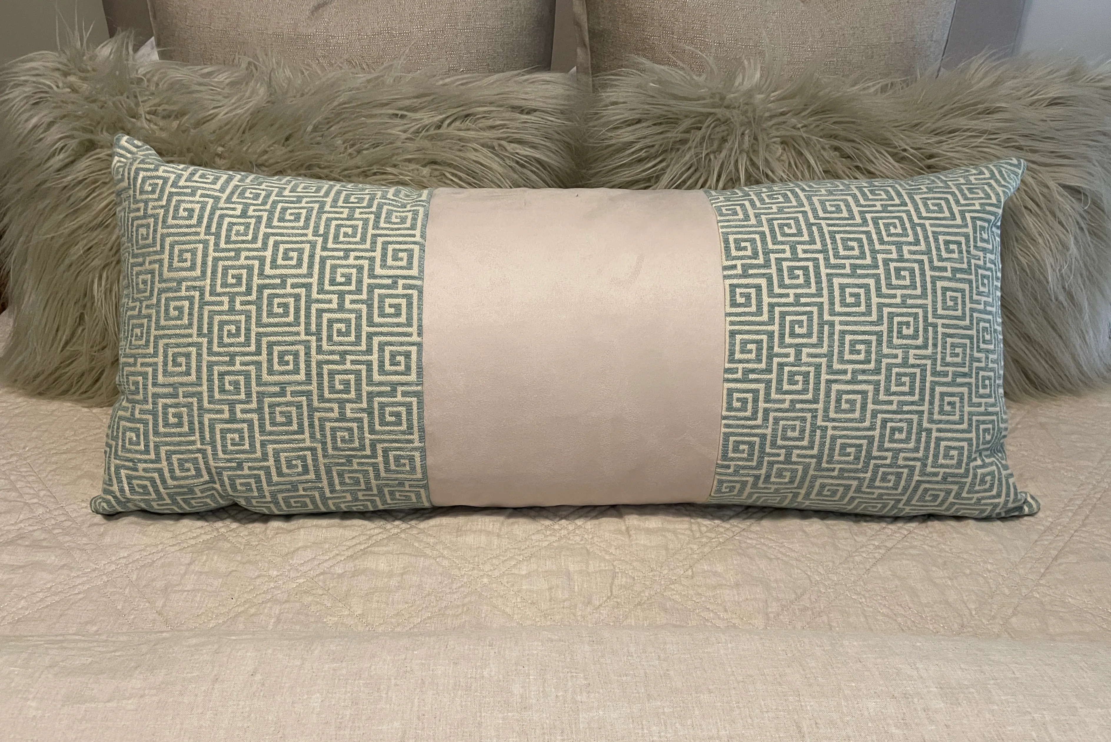 Teal Greek Key Pattern Large Lumbar Pillow Chairish