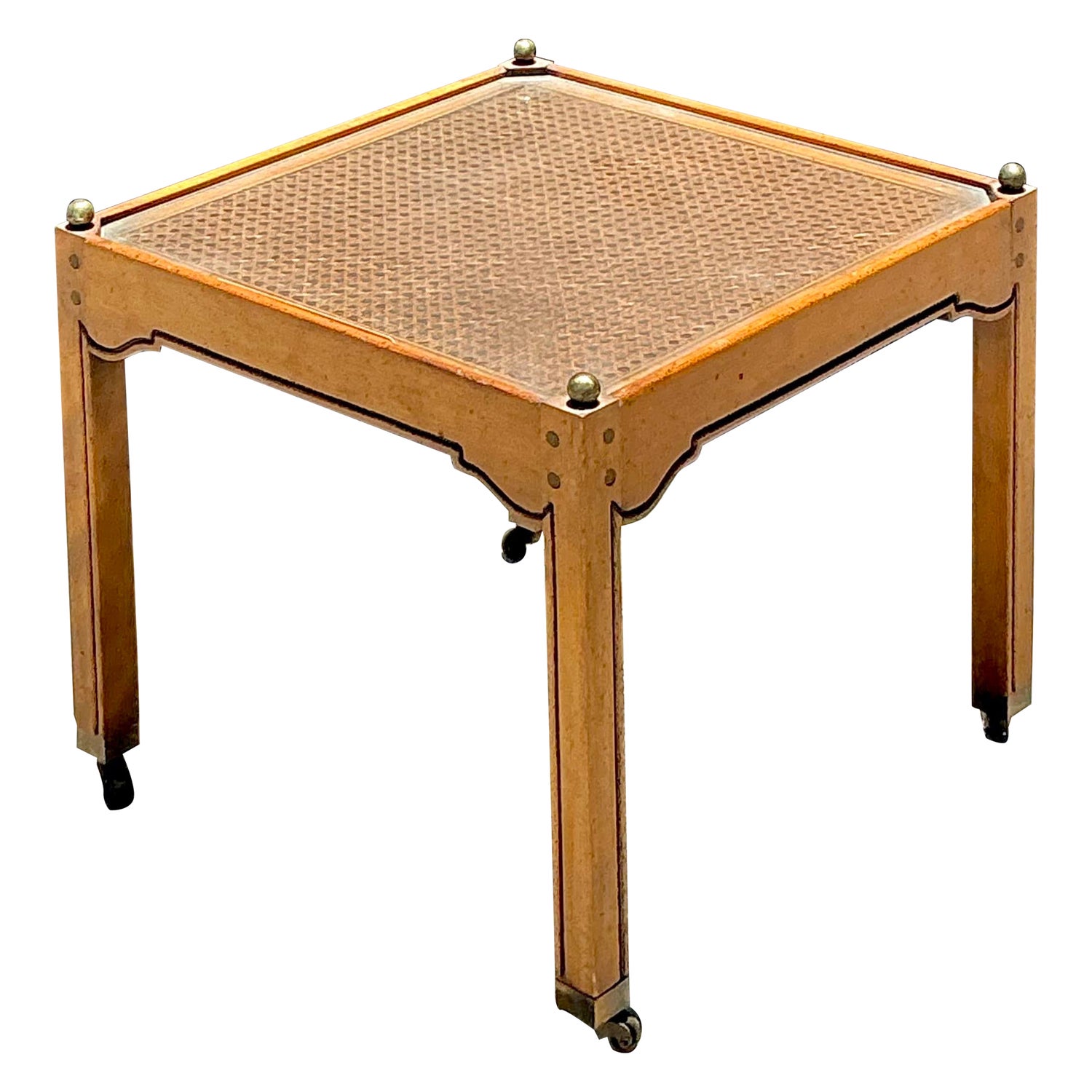 Vintage Brass Detail Cane Inset Drinks Table