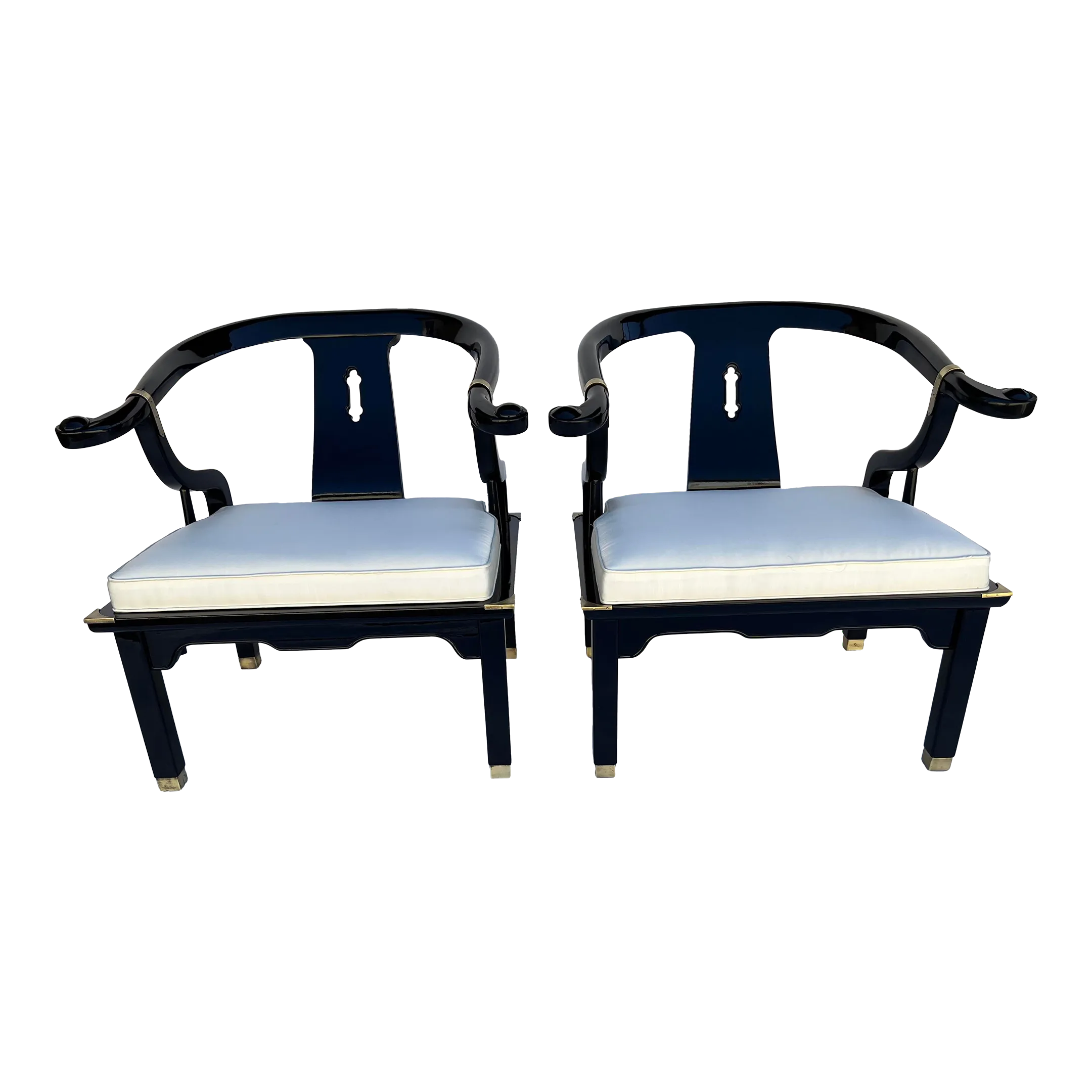 Century Furniture James Mont Style Black Lacquer Chairs a Pair