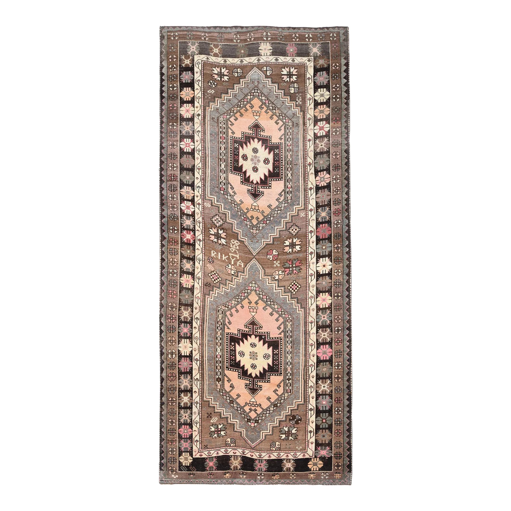 1970s Vintage Turkish Oushak Handmade Wool Cotton Brown Area Rug