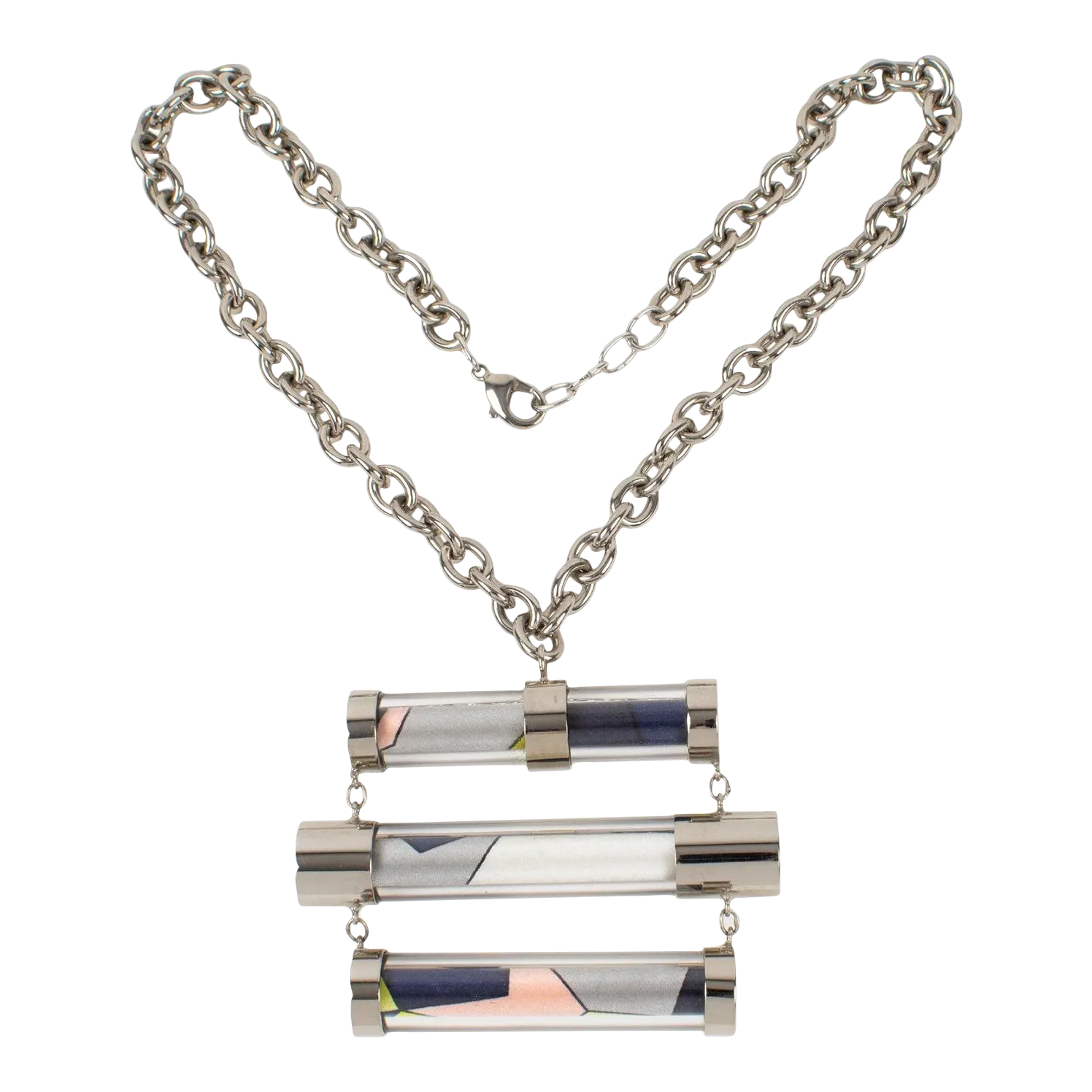 Emilio Pucci Futuristic Chrome Metal and Silk Abstract