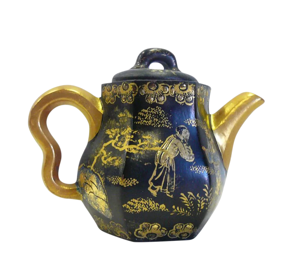 Chinese Black & Gold Zisha Clay Teapot Chairish