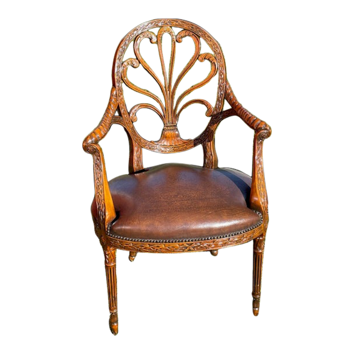 Theodore Alexander Carved Mahogany Frame Leather Armchair Chairish