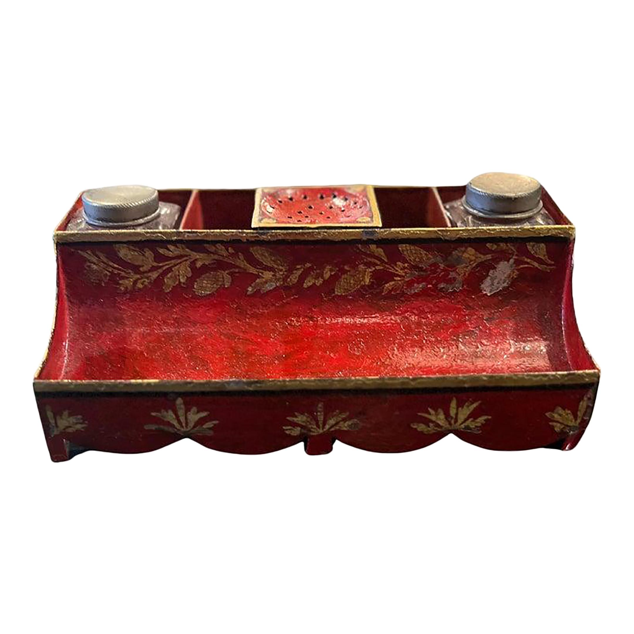 18th Century French Red Tole Painted Ink Stand
