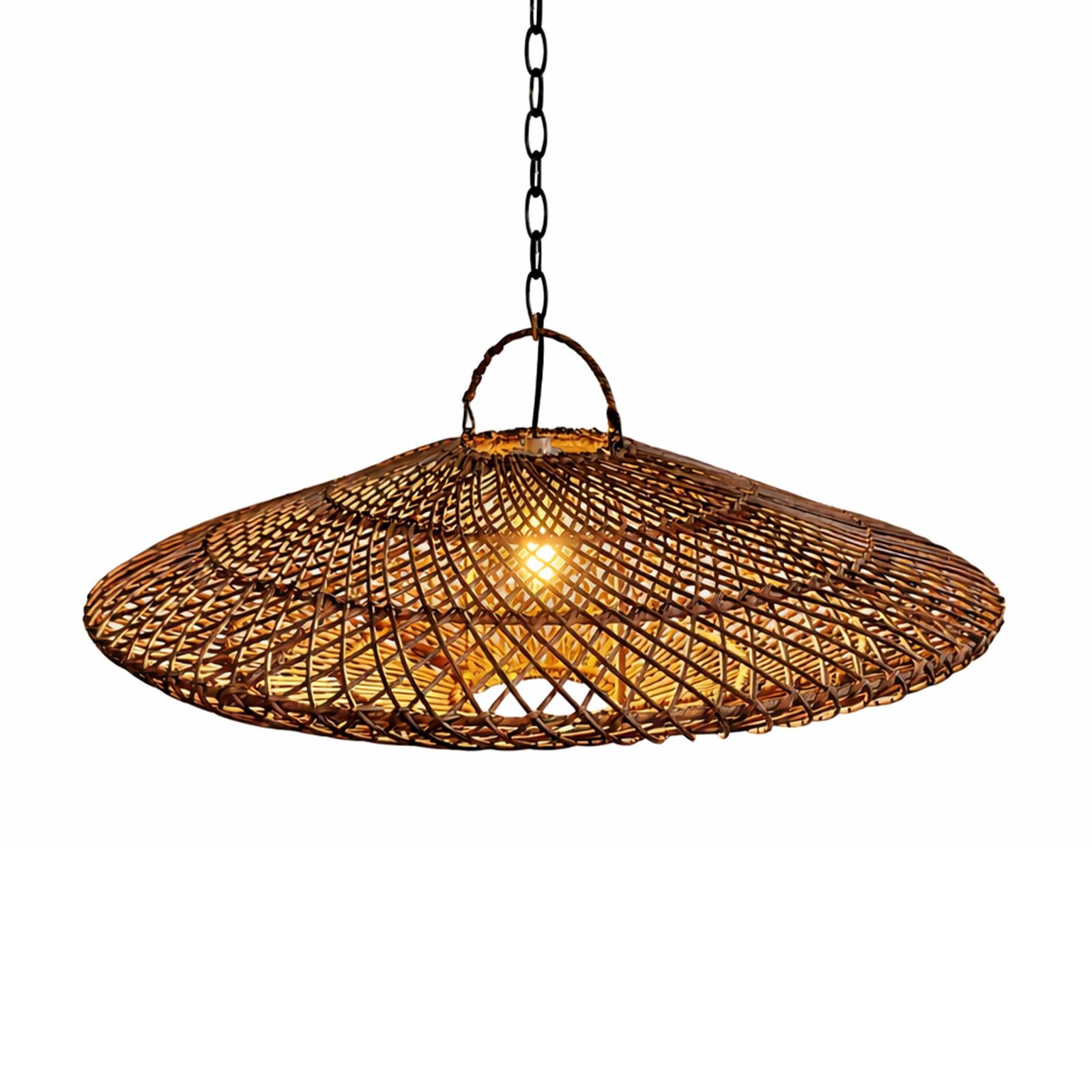 Modern Coffee Stain Wicker Discus Pendant Light Small
