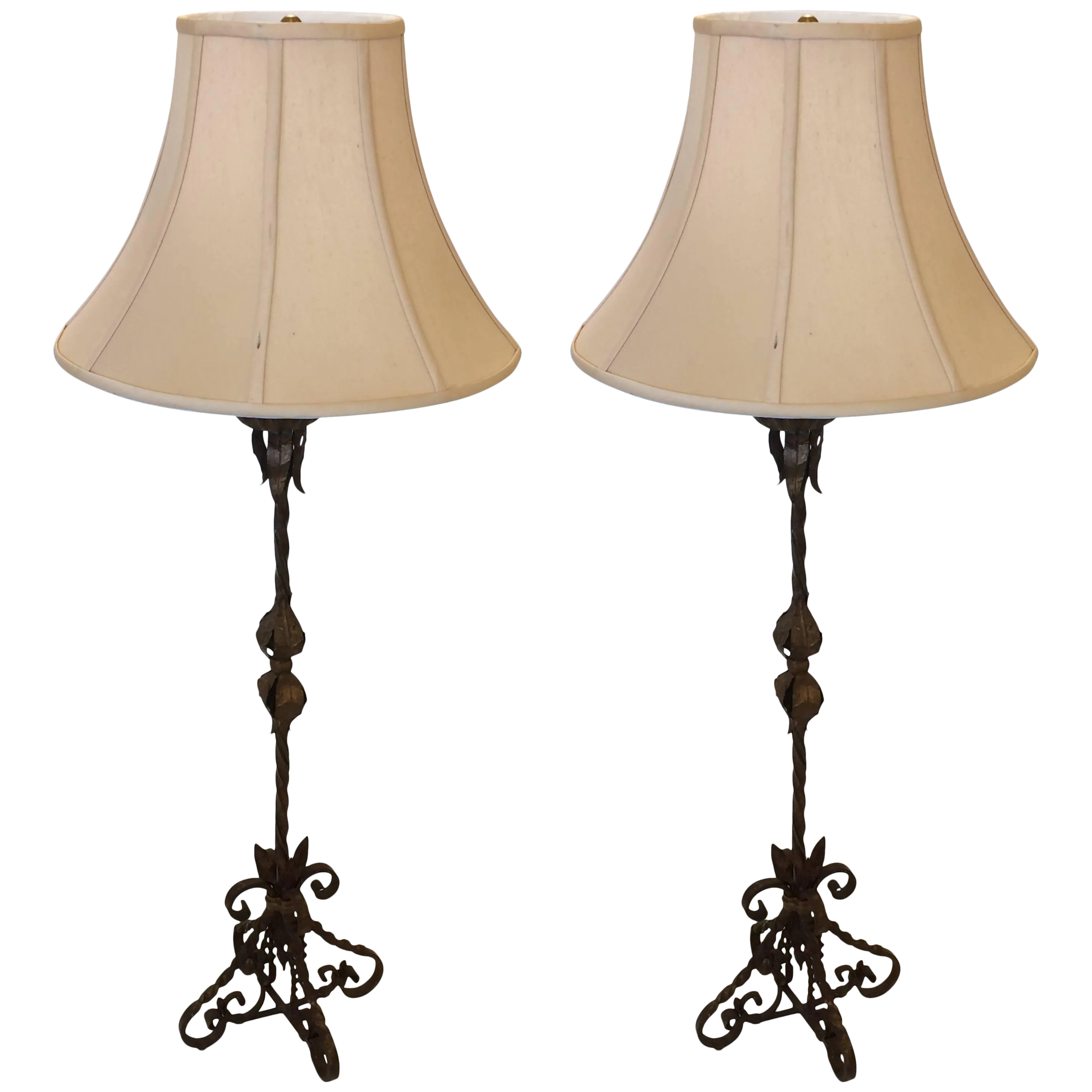 Very Tall French Wrought Iron Candlestick Lamps a Pair Chairish